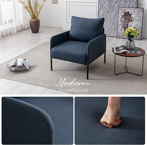 Miniatura 3 de Sillas decorativas de tela de lino para sala de estar, dormitorio, sofá individual, silla tapizada con brazo de lectura, sofá moderno con almohada