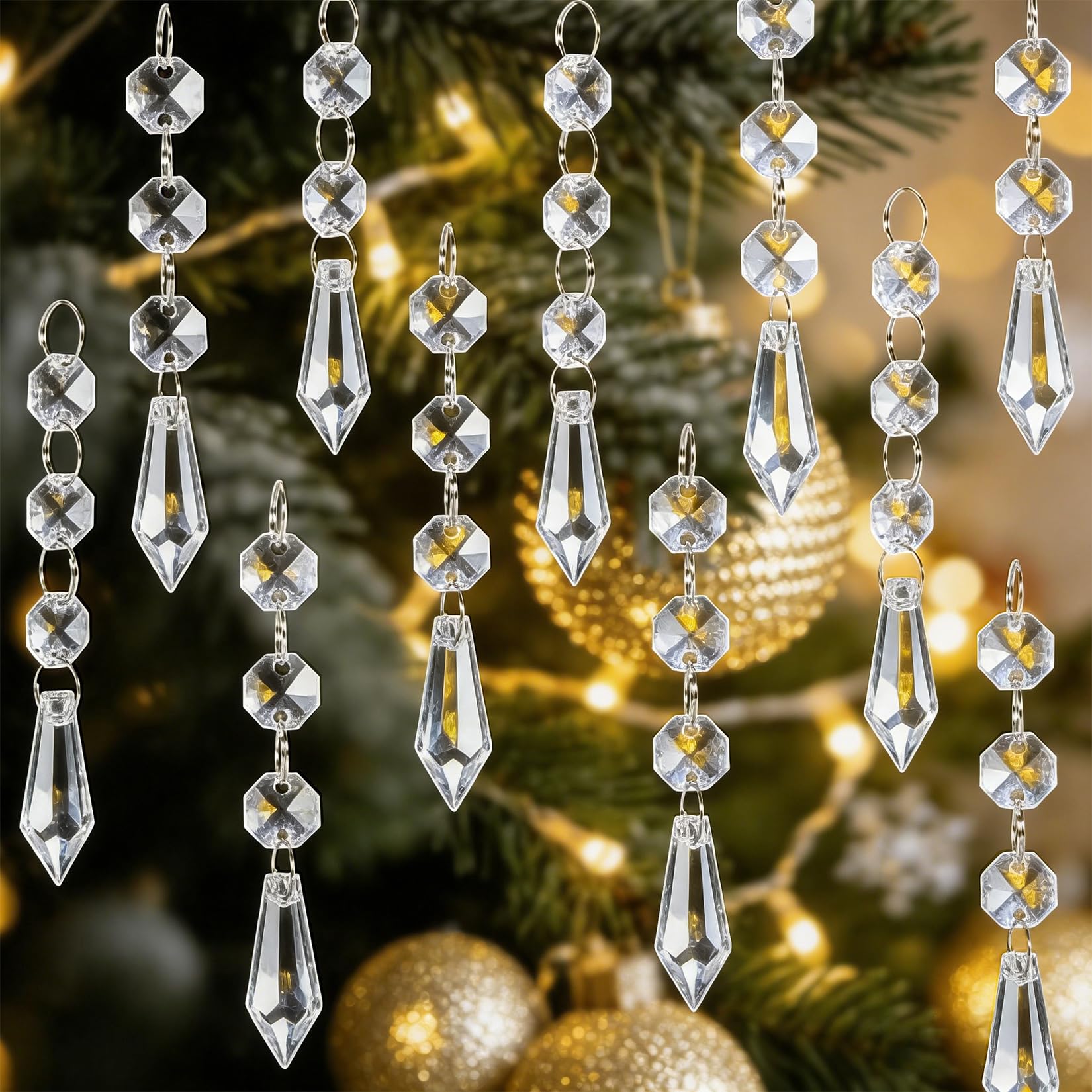 MAQIHAN 30PCS Crystal Ornaments - Icicle Hanging Crystals Clear Plastic Chandelier Crystals Crystal Strands Crystal Chandelier Parts Dangling Crystals for Christmas Tree