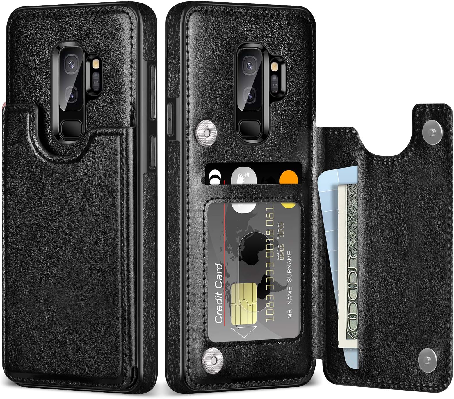 Coolden for Samsung S9 Plus Case Wallet Case Cover Shockproof Case with Card Holder Slot Flip Folio Soft PU Leather Magnetic Closure Protective Case Cover for Samsung Galaxy S9 Plus (Black)