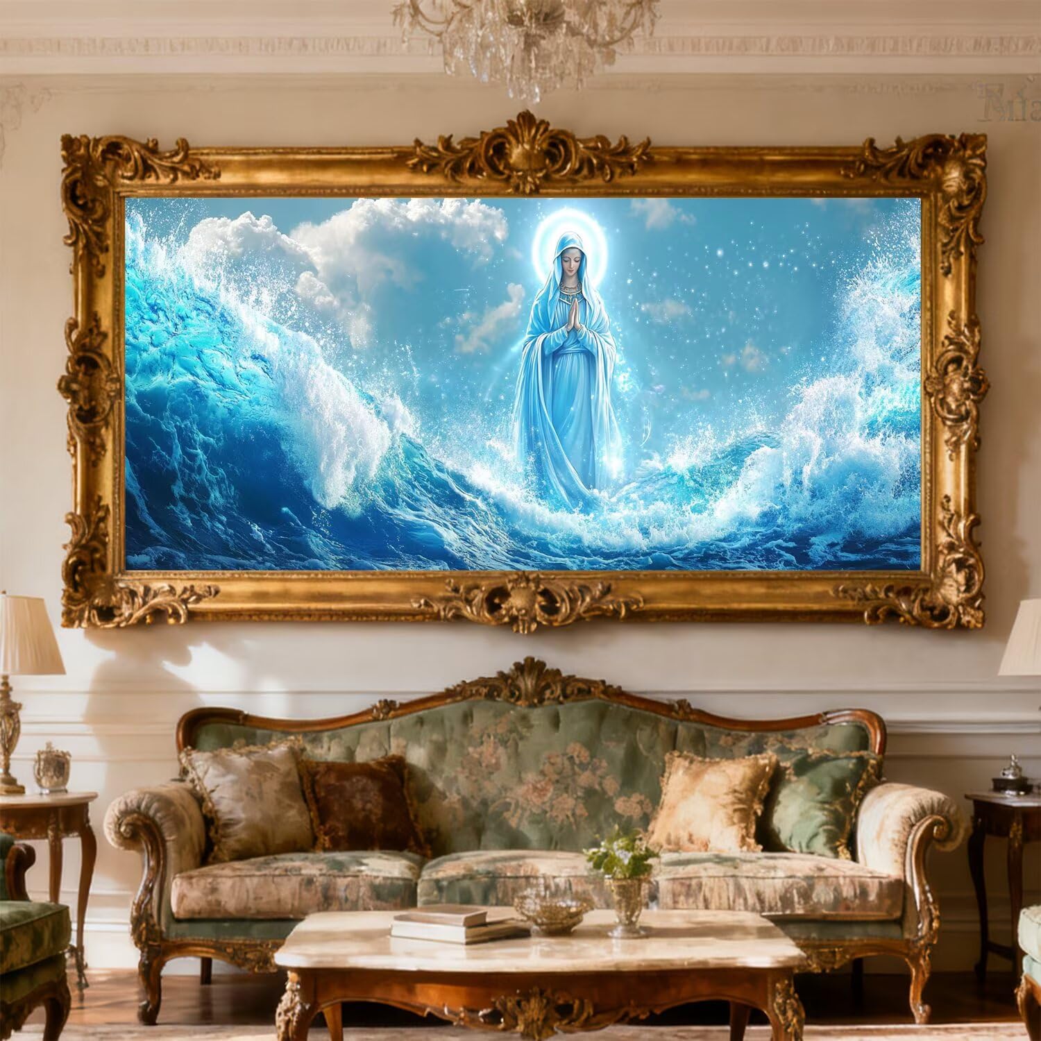 Malowanie diamentami nasza pani diamentowy obraz kompletny zestaw 190 x 80 cm malowanie diamentami malować według numerów, DIY diamenty kryształowe mozaika DIY malarstwo dla dorosłych prezenty, ocean