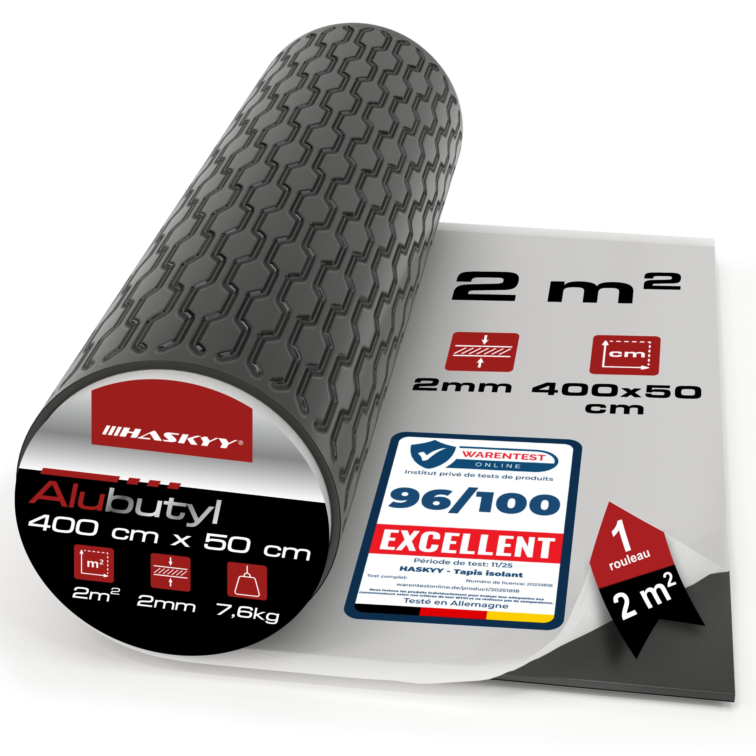HASKYY Alubutyl Matériau d’insonorisation 2mm 2qm Auto-adhésif Noire pour portières de Voiture - Matériau Isolant - Acoustique