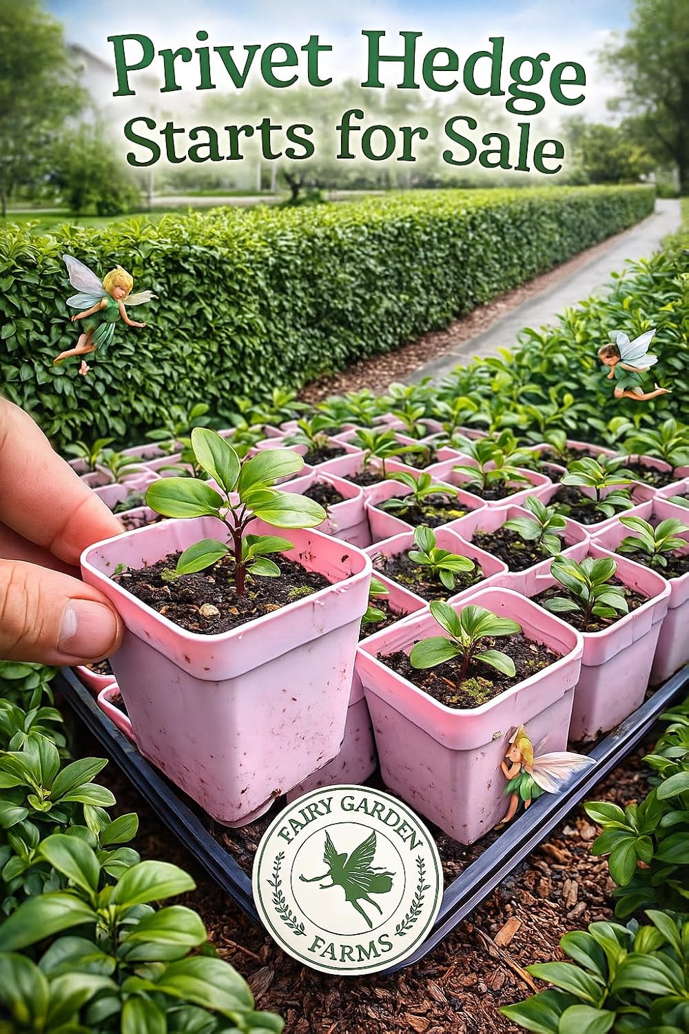 20pack Wholesale case lot Flowering Fast Growing Live Privet Hedge Plants for Privacy Screen, 3 Inch Pots,