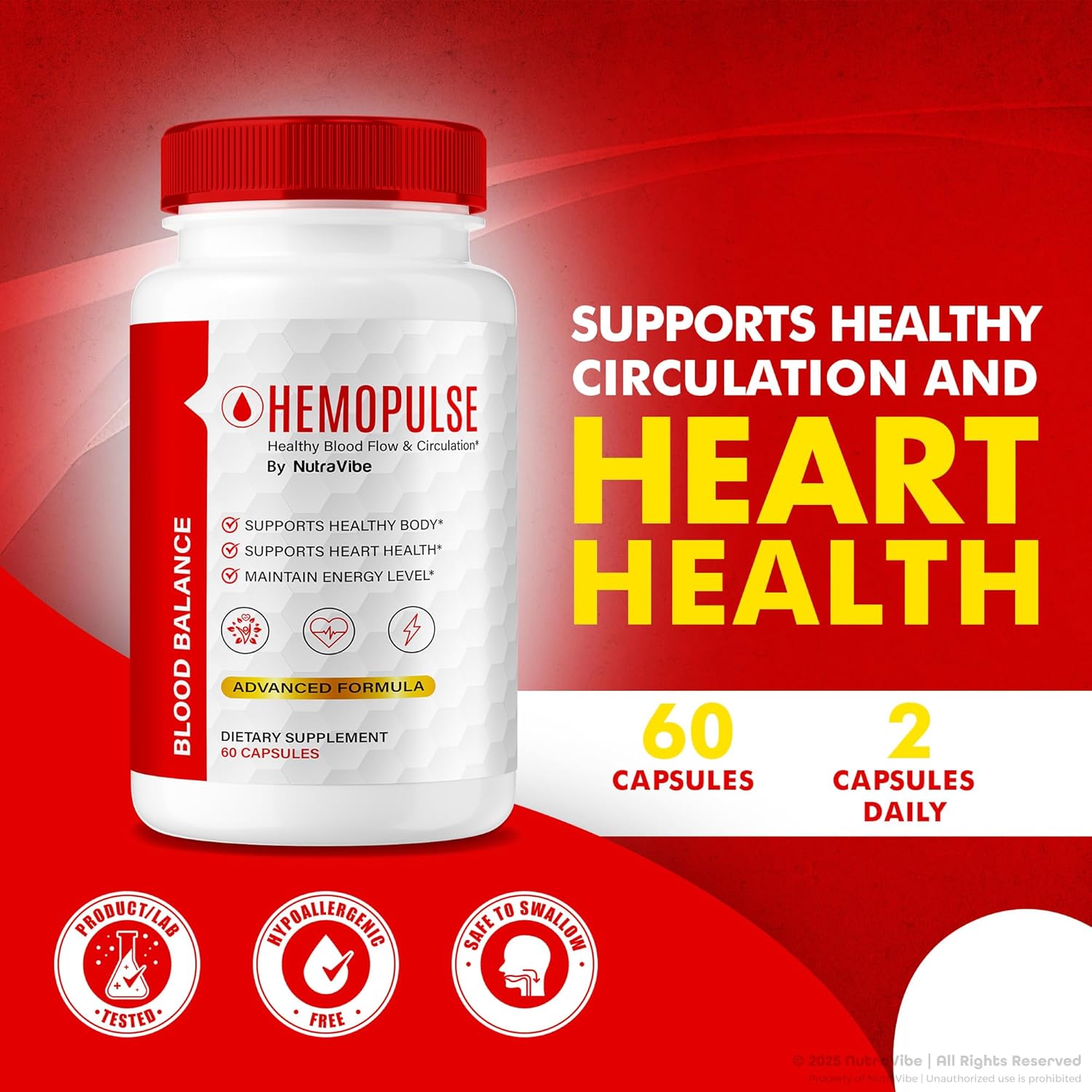 HemoPulse – Daily Natural Formula with a Clean, Powerful Blend to Support Balanced Levels, Steady Energy & Circulation | Easy-to-Swallow Hemo Pulse Pills for Everyday Use (60 Capsules)