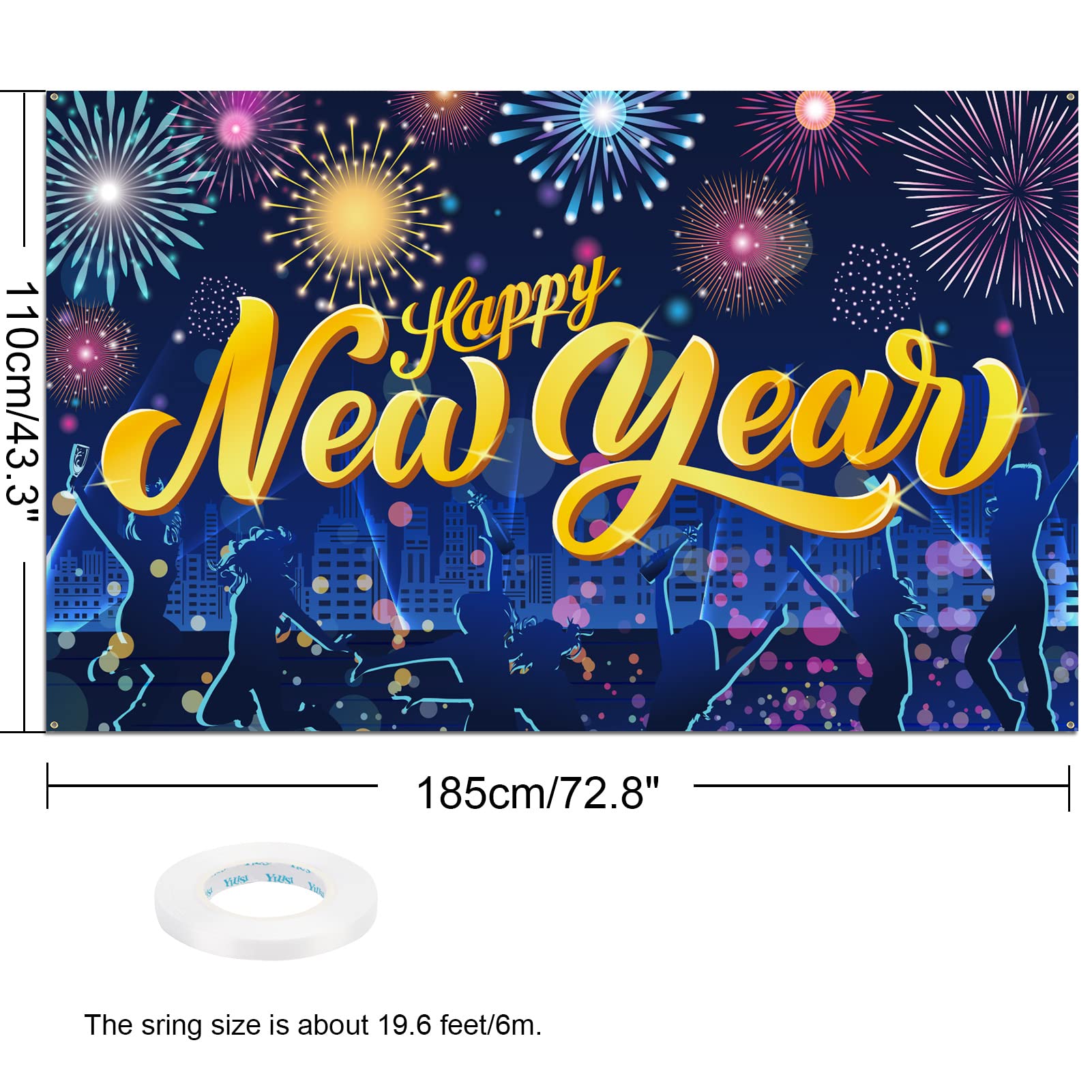 DPKOW Colorful Fireworks Happy New Year Banner for 2025 New Year’s Eve ...