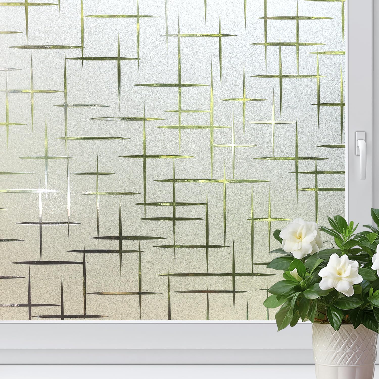 HIDBEA Window Privacy Film, Decorative Staic Cling Frosting Film, Heat Control UV Blocking Non-Adhesive Window Sticker for Home, Cross Pattern,35.4 X 78.7 Inches Cross Pattern 35.4 x 78.7 Inch