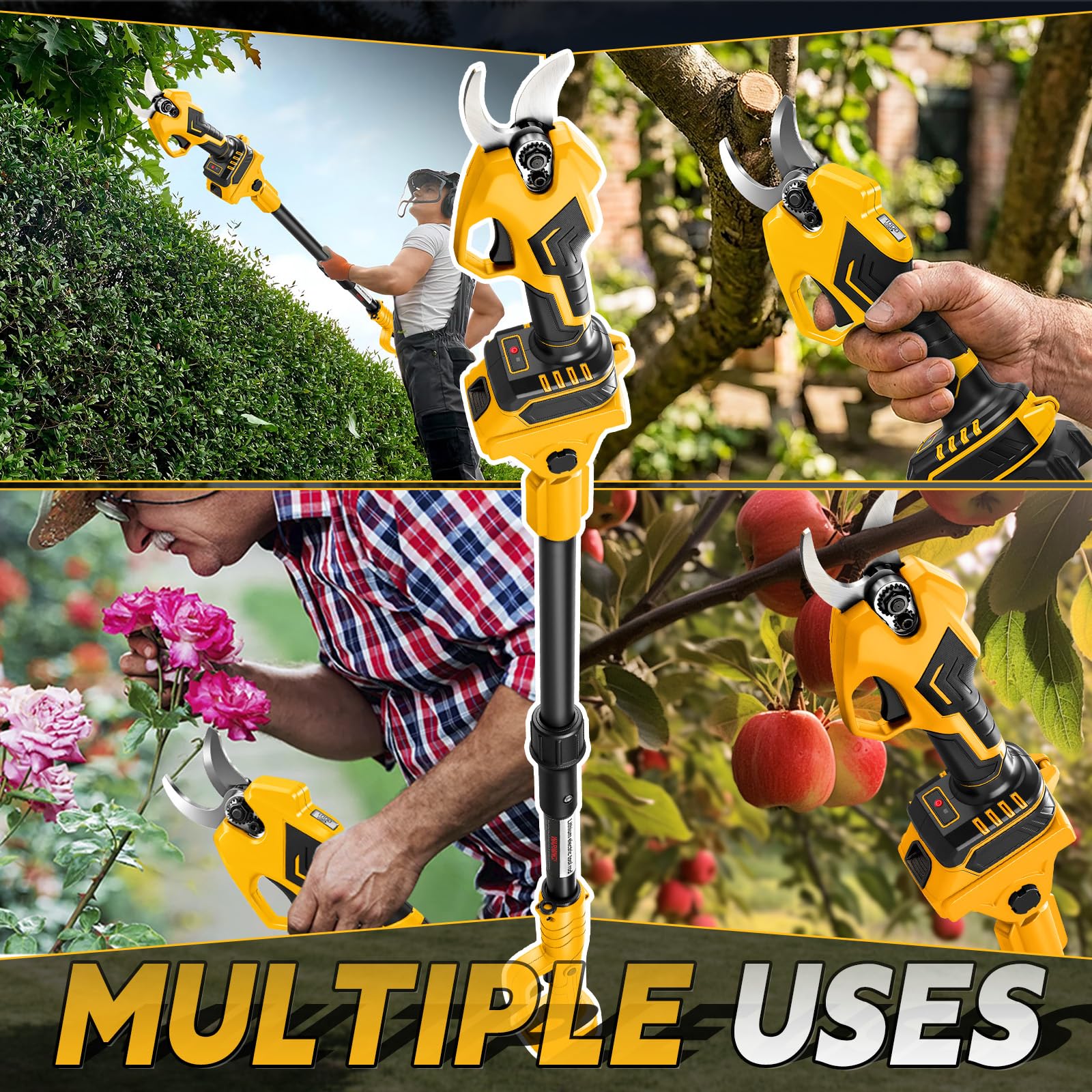 Tijeras de Podar Eléctricas 2 en 1 con Pértiga compatible con Dewalt 20V baterías, Tijeras de podar Corte de 14/30mm, Palo Telescópico 2M, Jardinería y Poda para Árboles (sin batería)