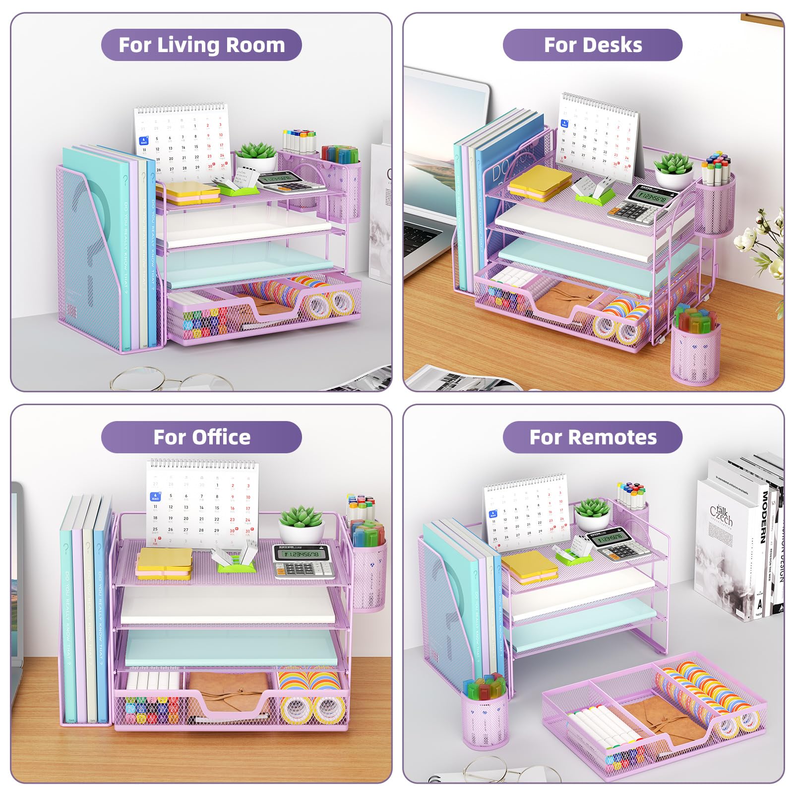 Marbrasse Organizer da scrivania e accessori, organizer per lettere a 4 livelli con porta documenti, accessori da scrivania e spazio di lavoro, organizer da scrivania con cassetto e 2 portapenne, per