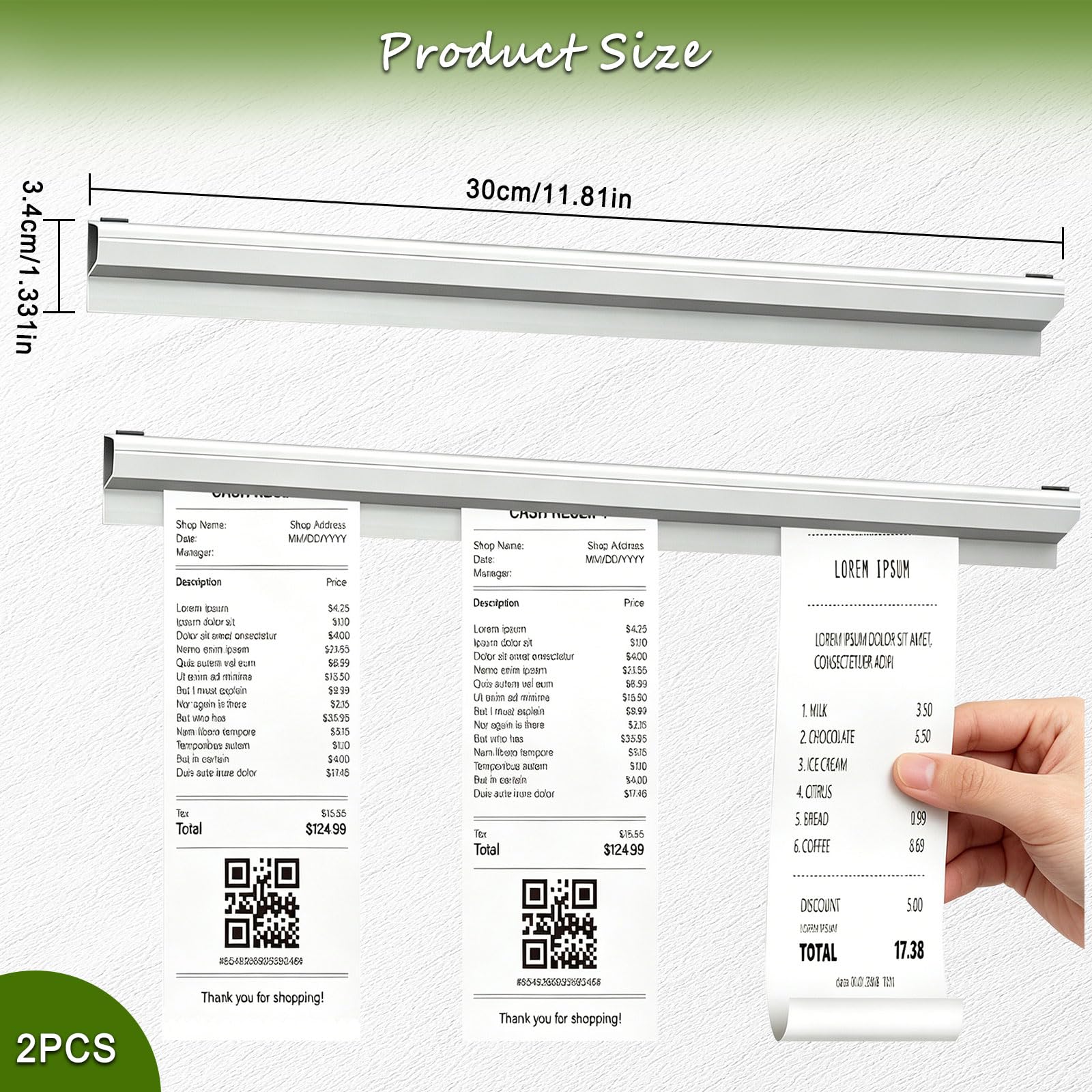 2pcs Porte Ticket, 30CM Support Bon de Commande Restaurant, Rail de Billetterie Mural en Aluminium für Restaurant, Küche und Bar, geeignet für Kassenzettel, Notizzettel und Etikettenhalter