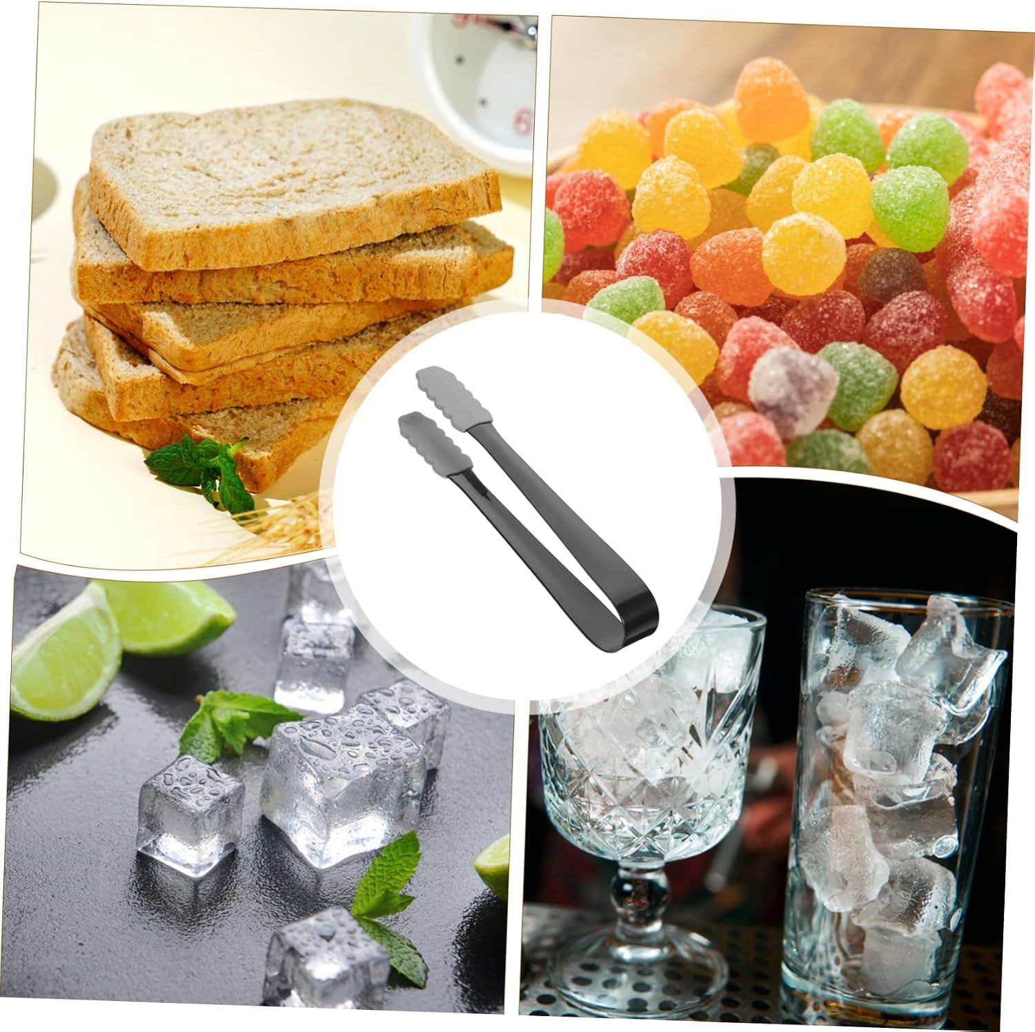 Alipis 4pcs Stainless Steel Ice Tongs Silicone Grip Non-Slip Serving Tongs for Ice Cubes Desserts and Sugar Ergonomic Kitchen Tool for Parties and BBQ