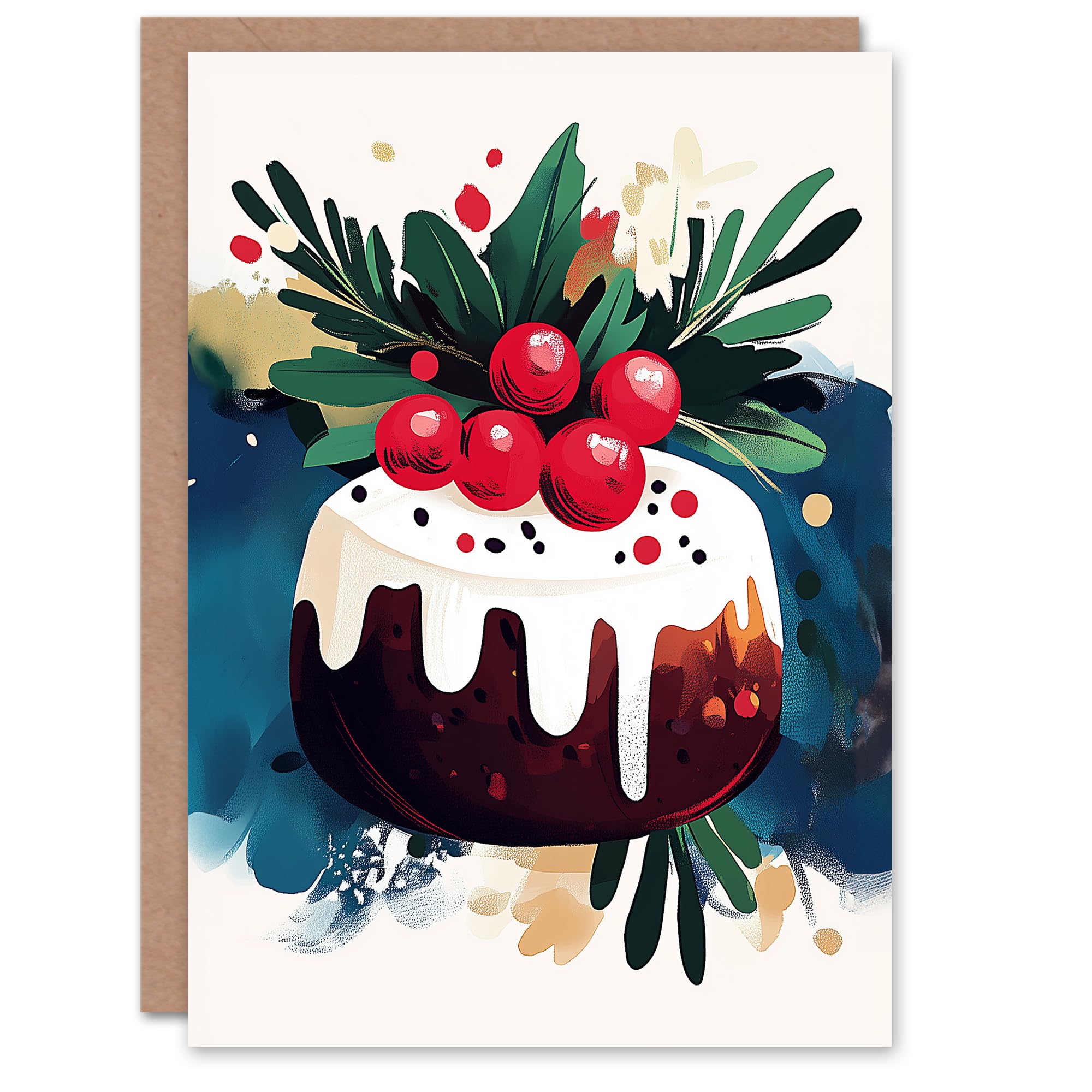 Artery8 Decorated Pudding Cake Bold Modern Painting Blank For Him Or Her Art Christmas Card