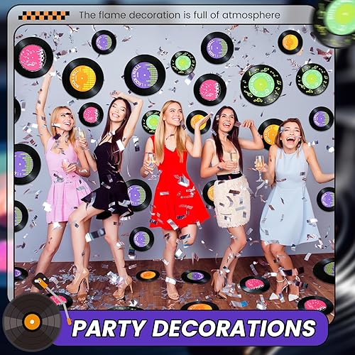 Miniatura 4 de 48 discos de vinilo para calcomanías, 3 tamaños, decoración de fiesta de los años 50, juego de recortes de vinilo retro para música, cumpleaños,