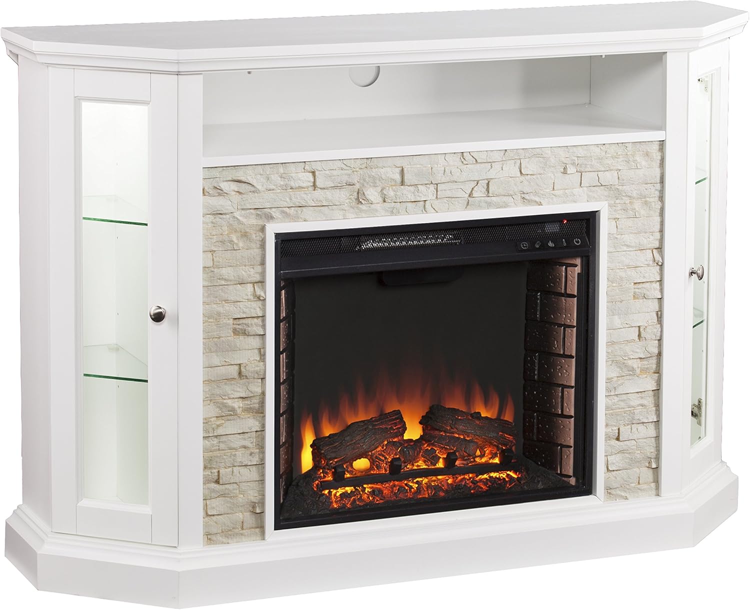 SEI Furniture Redden Faux Stone Convertible Electric Media Storage Corner Fireplace