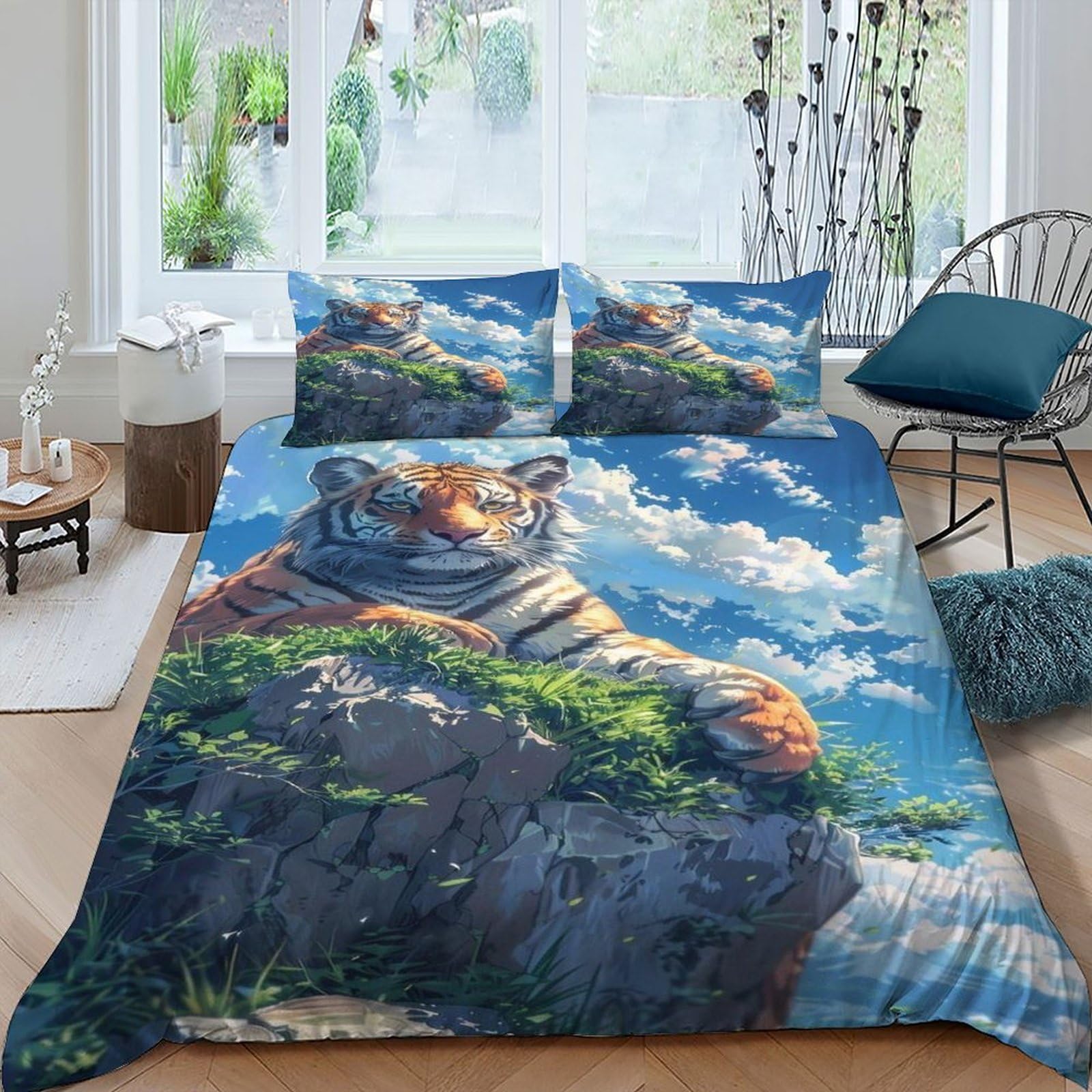 Housse de couette ciel tigré 220x240 en microfibre respirante et super douce animal
