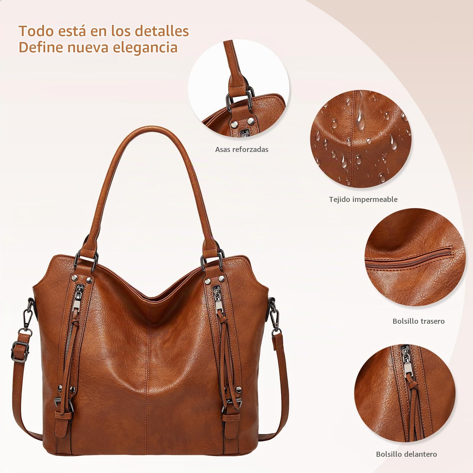 NICOLE & DORIS Bolsos de mujer Bolsos bandolera con estilo Bolso Hobo de gran capacidad Bolso de Mano con asa superior de cuero de PU