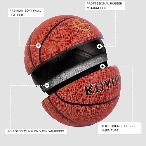 Miniatura 8 de KUYOTQ Kids Toddler Youth Adult Size 3/4/5/6/7 Basketball 22/25.5/27.5/28.5/29.5" Thickened Rubber or Faux Leather Indoor Outdoor Basketball for