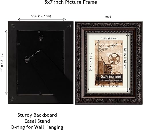 Miniatura 5 de Paquete de 2 marcos de fotos clásicos ornamentados de color marrón oscuro antiguo de 5 x 7 pulgadas, mate para fotos de 3.5 x 5.5 pulgadas,