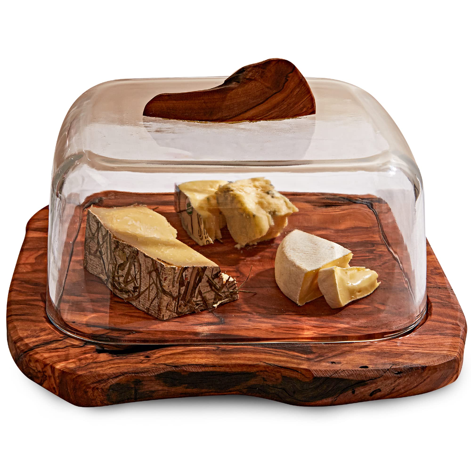 Formaticum Olive Wood wGlass Dome Cheese Board - Charcuterie Platters for Serving Food Bread Cake - Unique Idea Housewarming Gift for New Home Wedding Gifts for Couple Cool Bridal Shower Gift product thumbnail 2