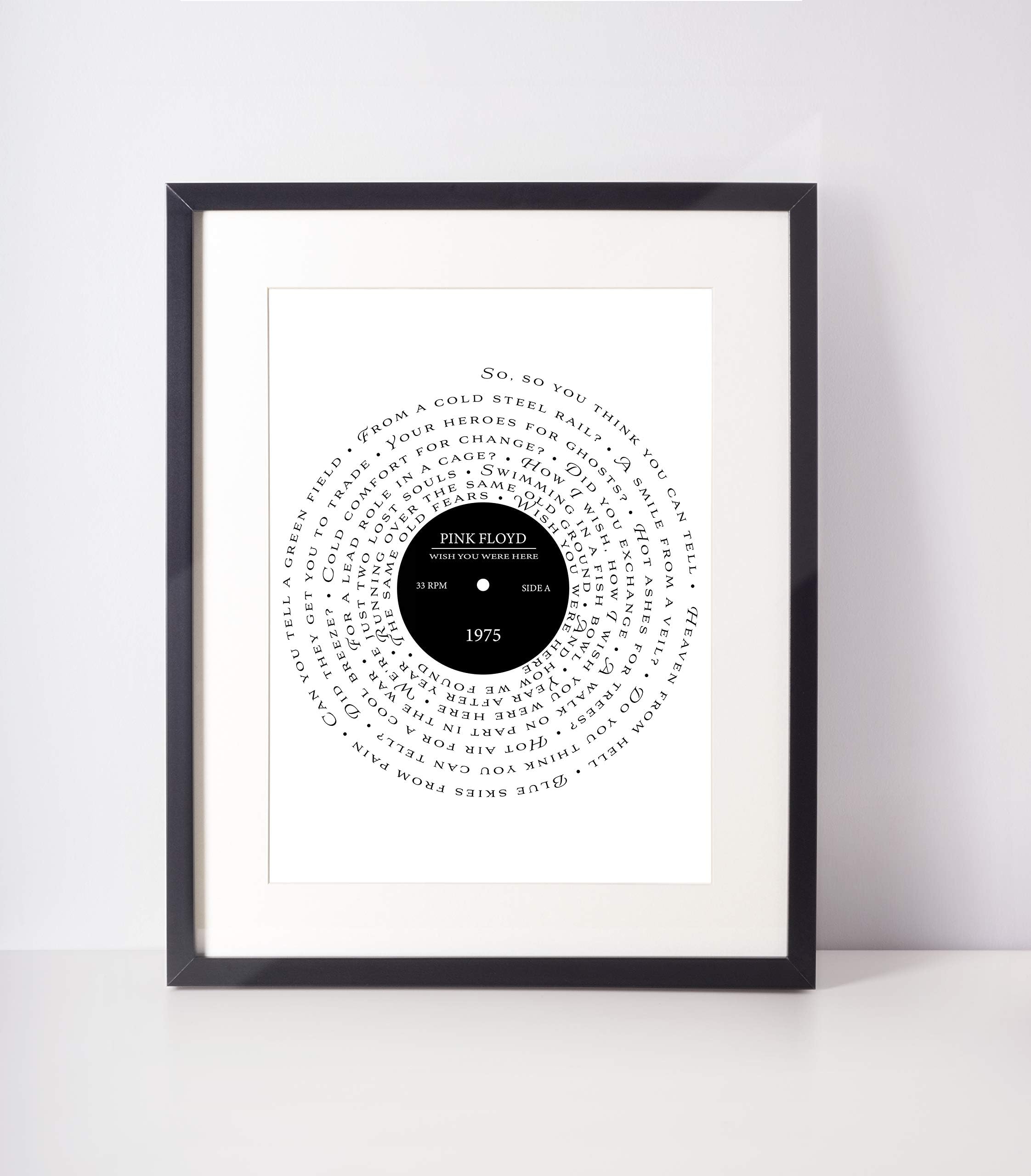 Pink Floyd"Wish You Were Here" Lyric Record Album Print, Pink Floyd Print, Lyrics Wall Art