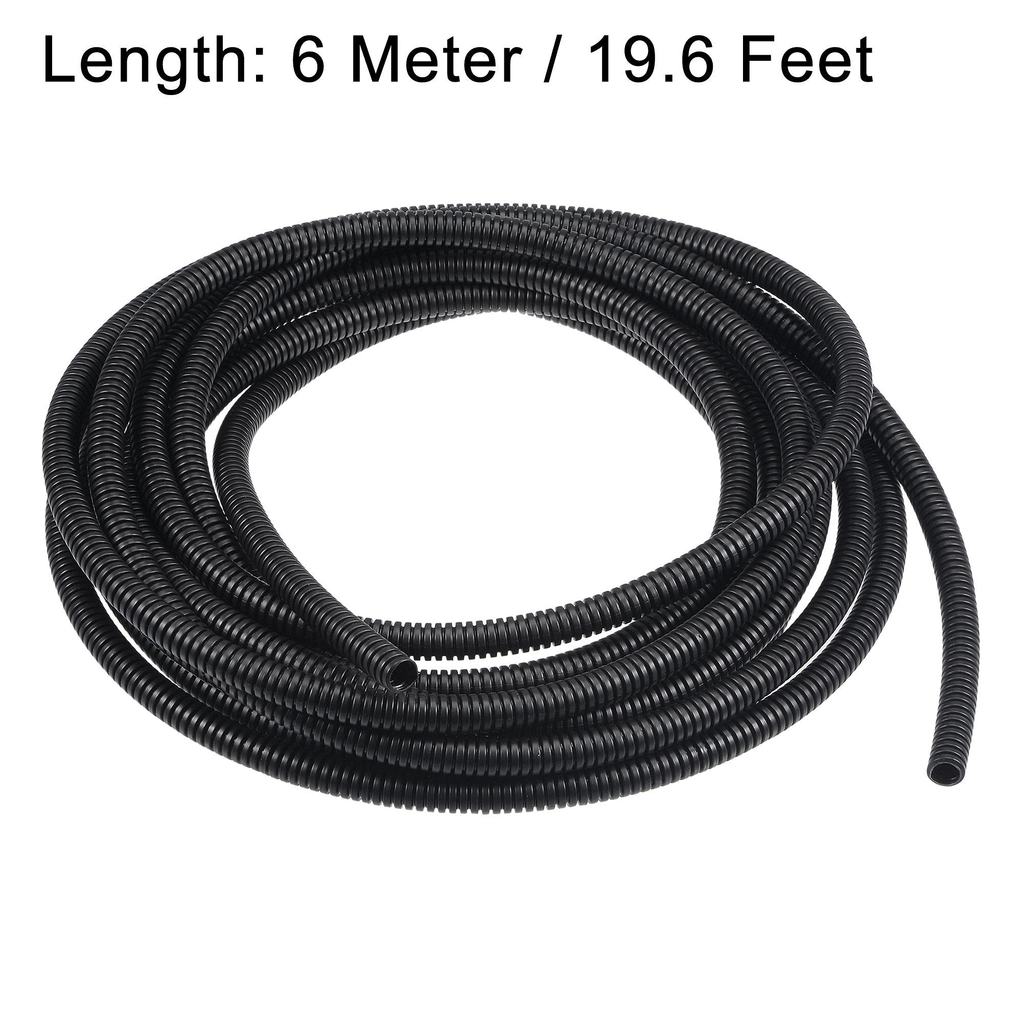 4 M 6.5 X 10 Mm PP Flexible Corrugated Conduit Tube For Garden, Office - Black - 4m / 13ft