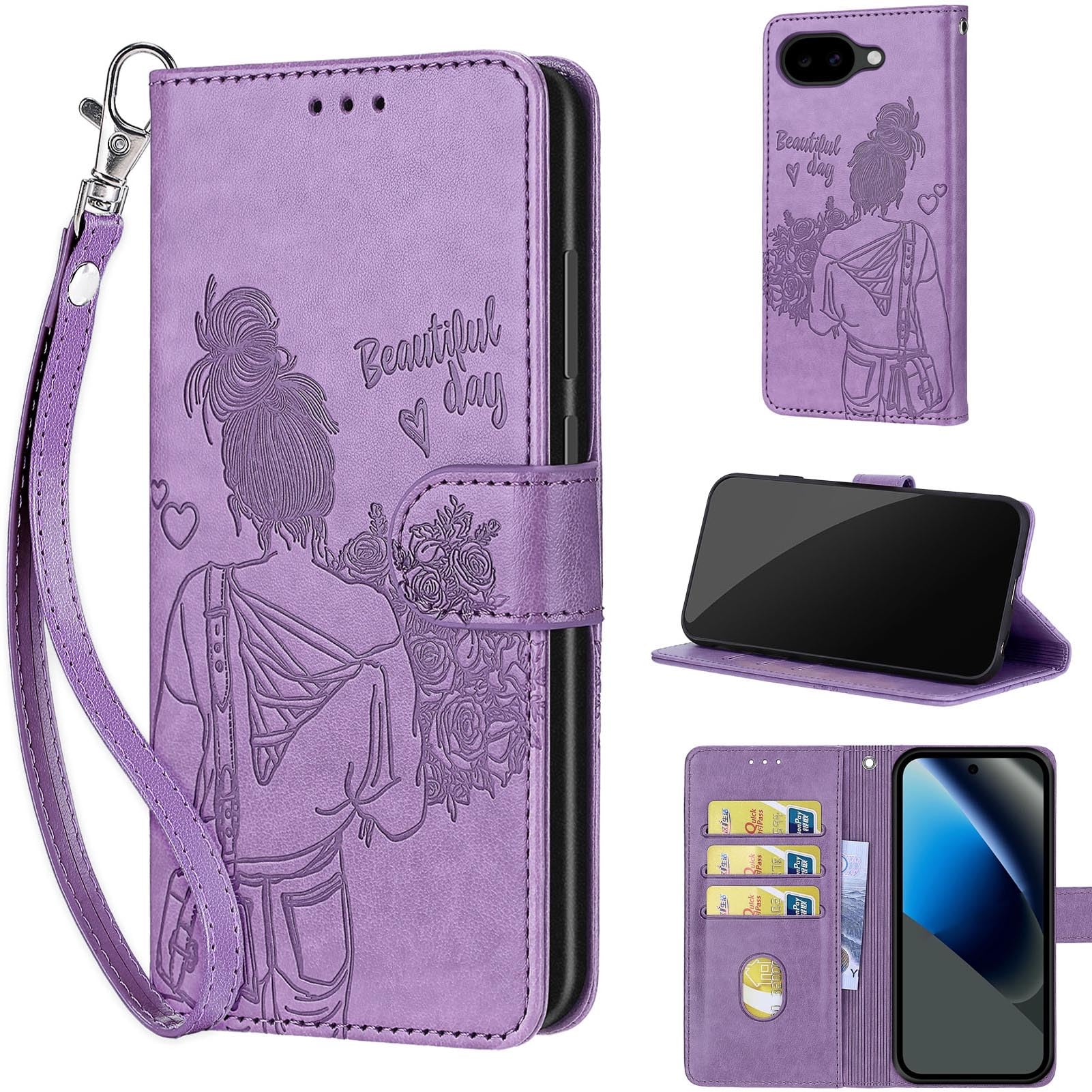 Étui en cuir à rabat violet premium pour Google Pixel 10A - 8