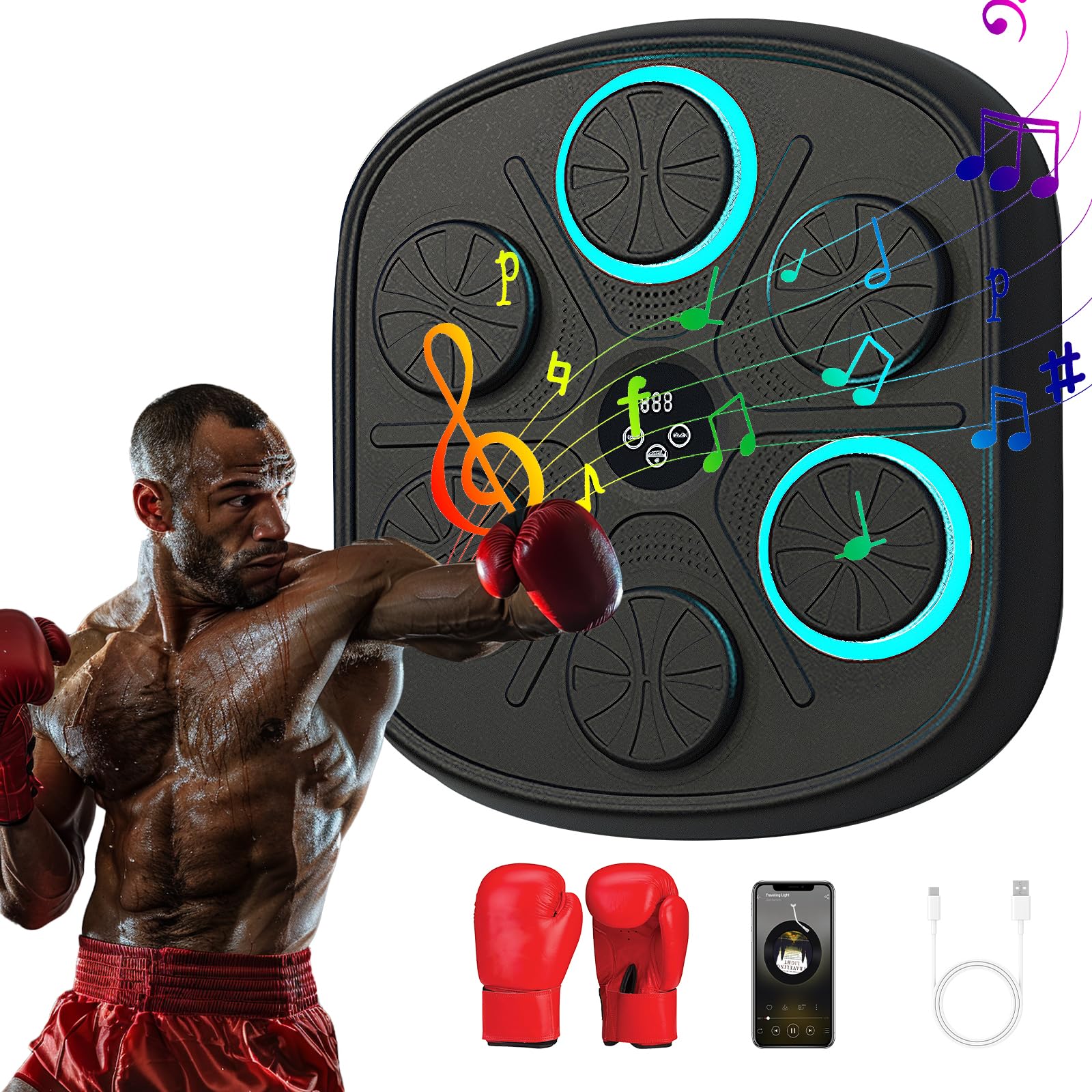 GEEZO Music Boxing Machine,2024 Smart Bluetooth Boxing Machine Wall Mounted, Music Boxing Machine for Adults and Kids, Home Workout Boxing Target Machine