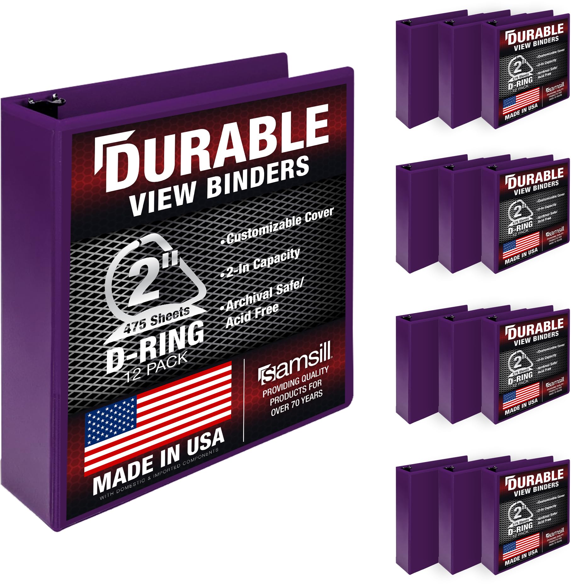 Samsill Durable 2 Inch D Ring Binder, Purple, 12-Pack | Bulk Pack for Students & Office - main product image
