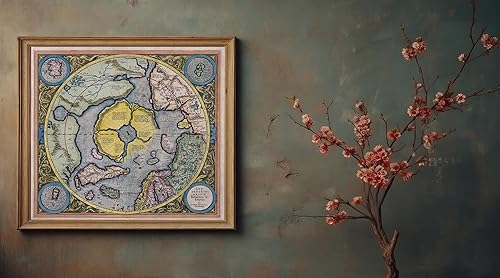 Miniatura 4 de Mercators 1595 - Póster artístico de pared con diseño de mapa de la tierra plana de las regiones del polo norte Septentrionalium Terrarum, regalo de