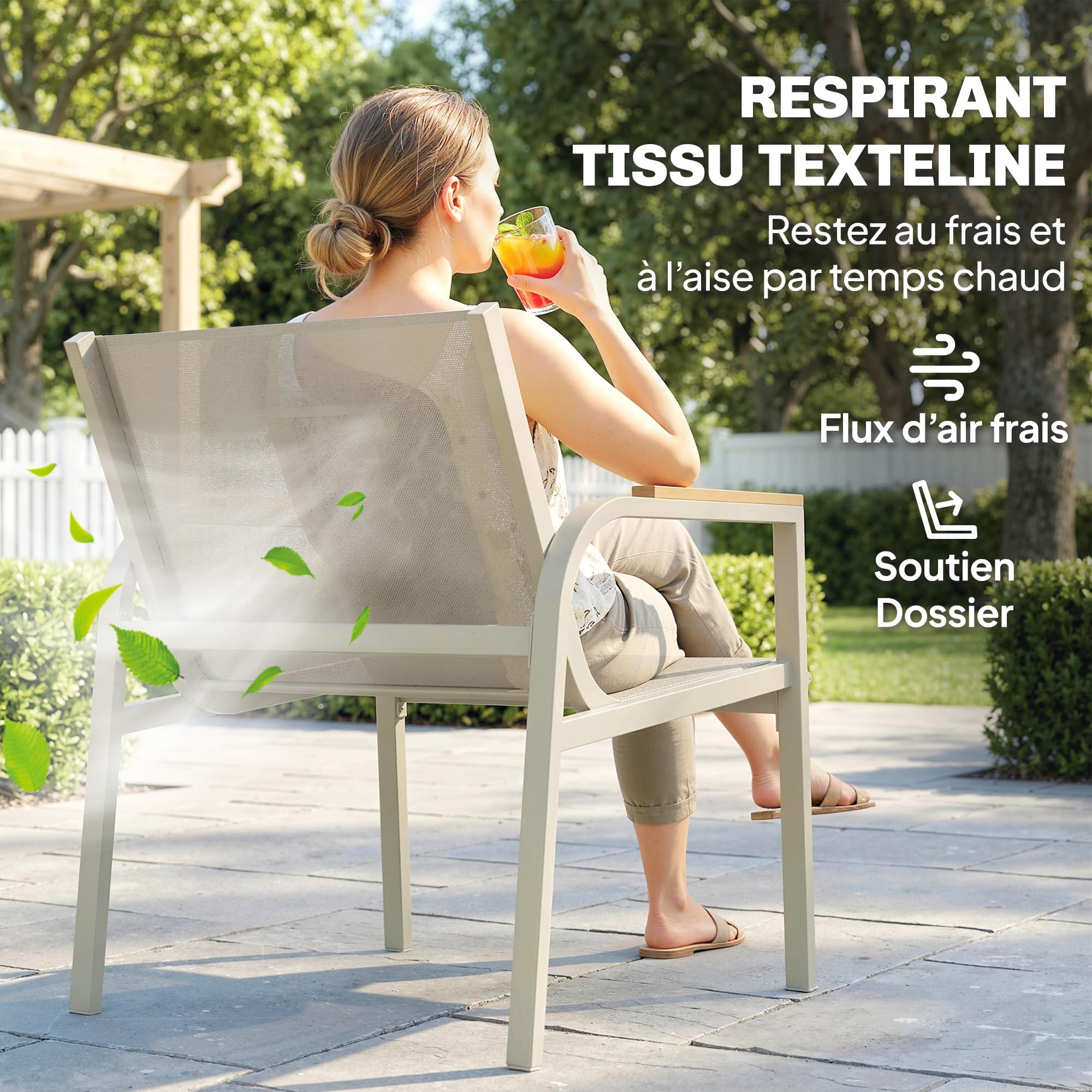 Outsunny Salon de Jardin 4 Pièces en Textilène, Ensemble de Terrasse avec Canapé 2 Places, 2 Fauteuils et Table Basse en Verre Trempé, Mobilier de Jardin pour Balcon ou Piscine, Vert