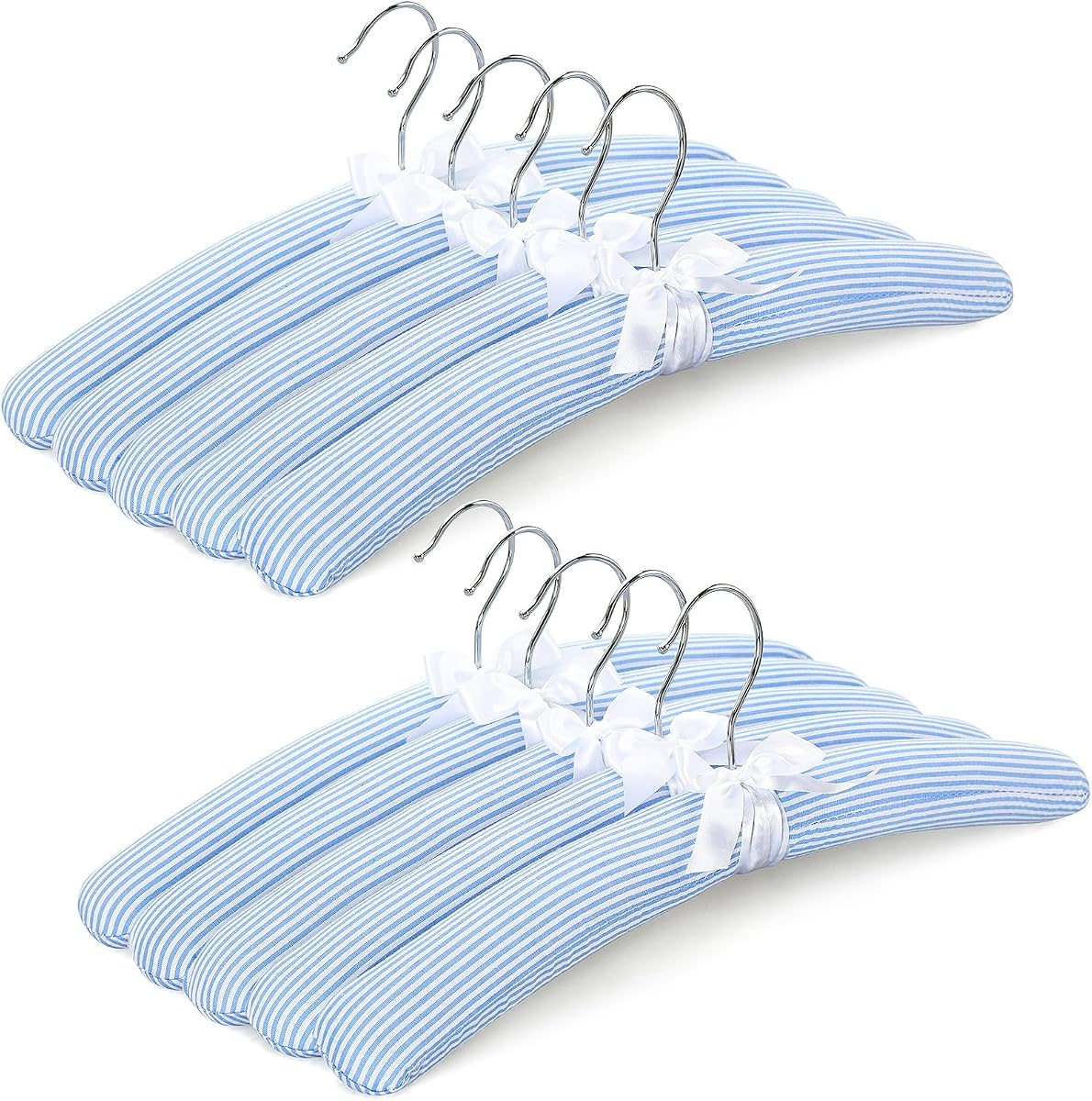 Perchas acolchadas para ropa de mujer, paquete de 10 perchas acolchadas de espuma gruesa sin hombros para suéteres, abrigos, blusas, vestidos (azul/blanco), CT18BW10