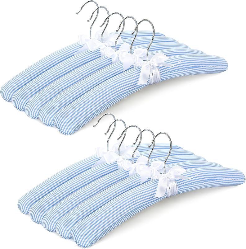 Perchas acolchadas para ropa de mujer, paquete de 10 perchas acolchadas de espuma gruesa sin hombros para suéteres, abrigos, blusas, vestidos (azul/blanco), CT18BW10