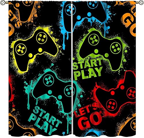 Cortina de juegos para sala de juegos, controlador de manija de sala de juegos, tema de amantes de los juegos, patrón de impresión de video, cortina