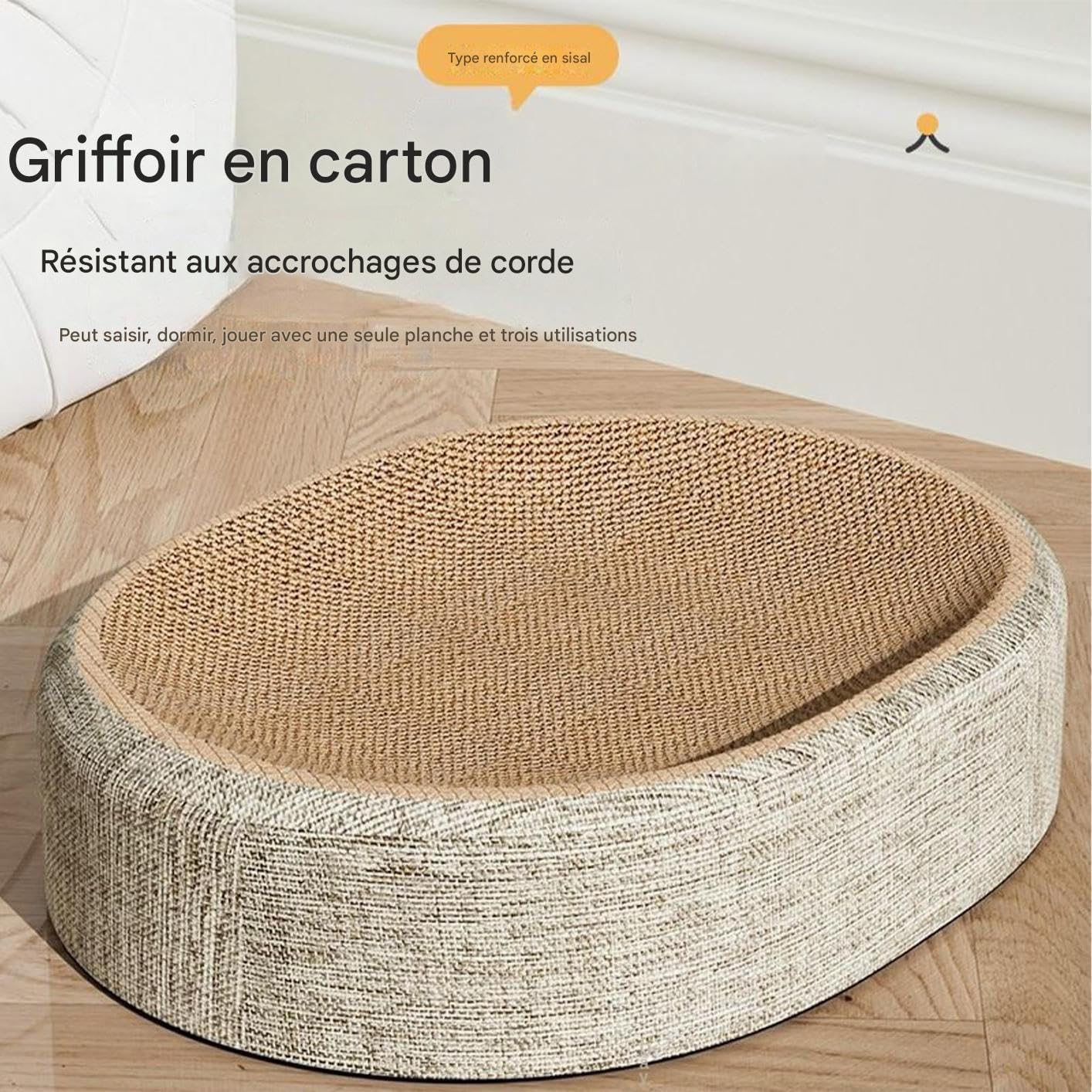 Griffoir pour Chat Sisal, Confortable Boîte à Gratter pour Chats d'Intérieur, Ovale Grattoir Chat Nid en Forme de Bol, Canapé et Lit pour Jouer et, Protège Meubles