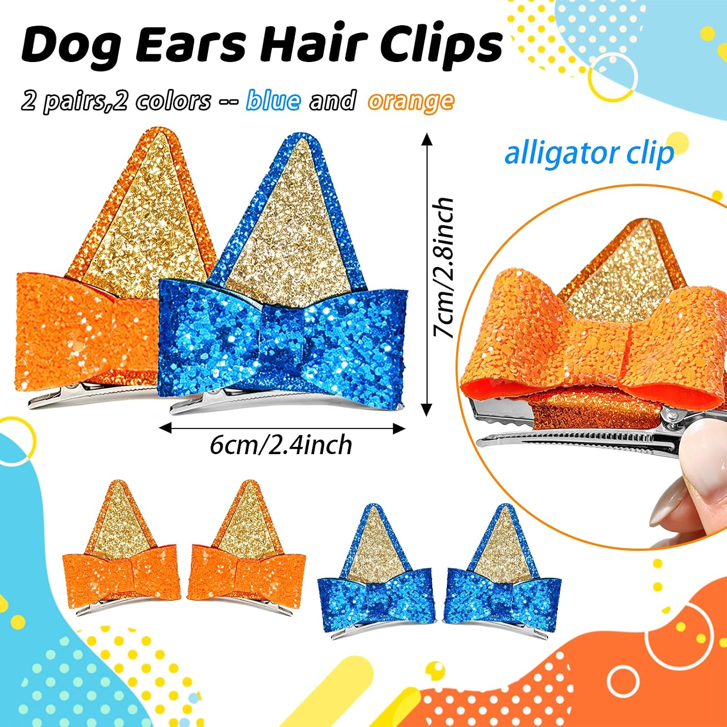 2 Pairs Blue Orange Dog Ears Hair Clips for Halloween Costume image 2
