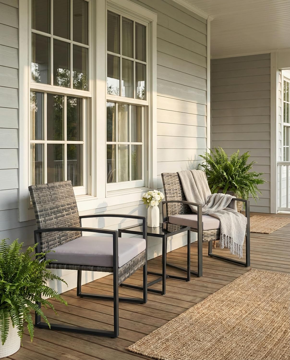 Bezseller 3-Piece Patio Furniture Set for 2, Small Balcony Outdoor Bistro Set with Cushioned Chairs & Coffee Table, Easy Assembly, Weather-Resistant for Apartment, Porch, Backyard