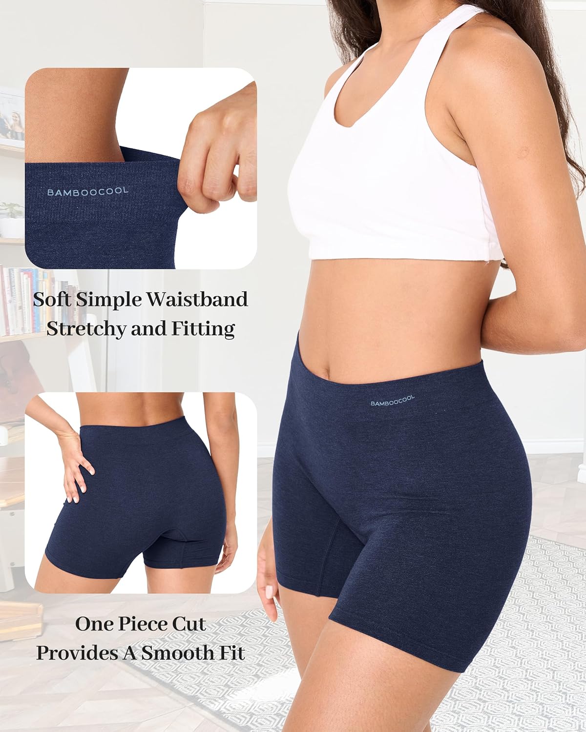BAMBOO COOL Womens BoyShorts Underwear Seamless Boxer Briefs Mid Rise Full Coverage Breathable Stretch Ladies Panties 5 Pack