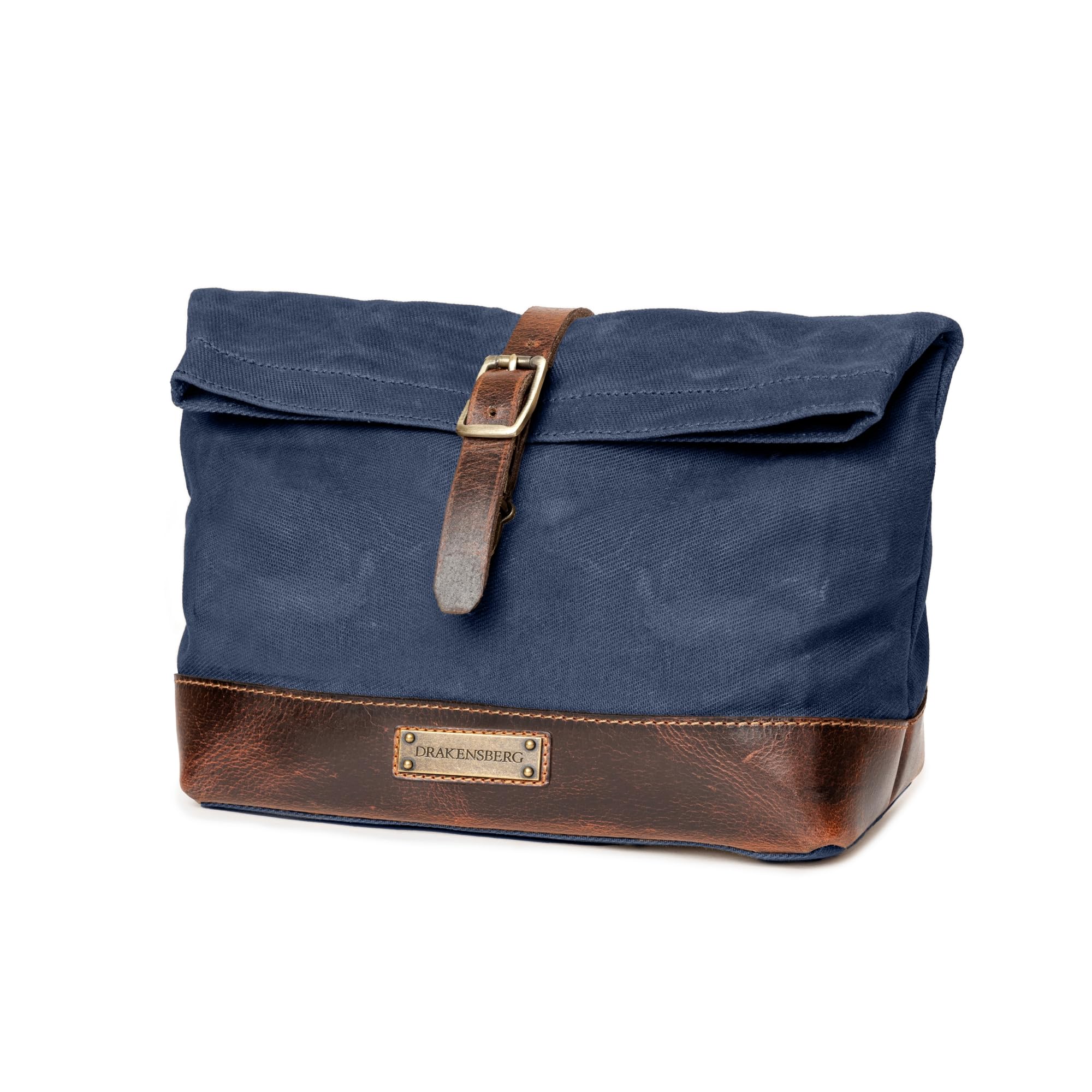 DRAKENSBERG Großer Kulturbeutel 'Otis' aus gewachstem Canvas, Leder, wasserabweisend, erweiterbar, Roll-Top-Design, bis 8L - Ozean-Blau, DR00656