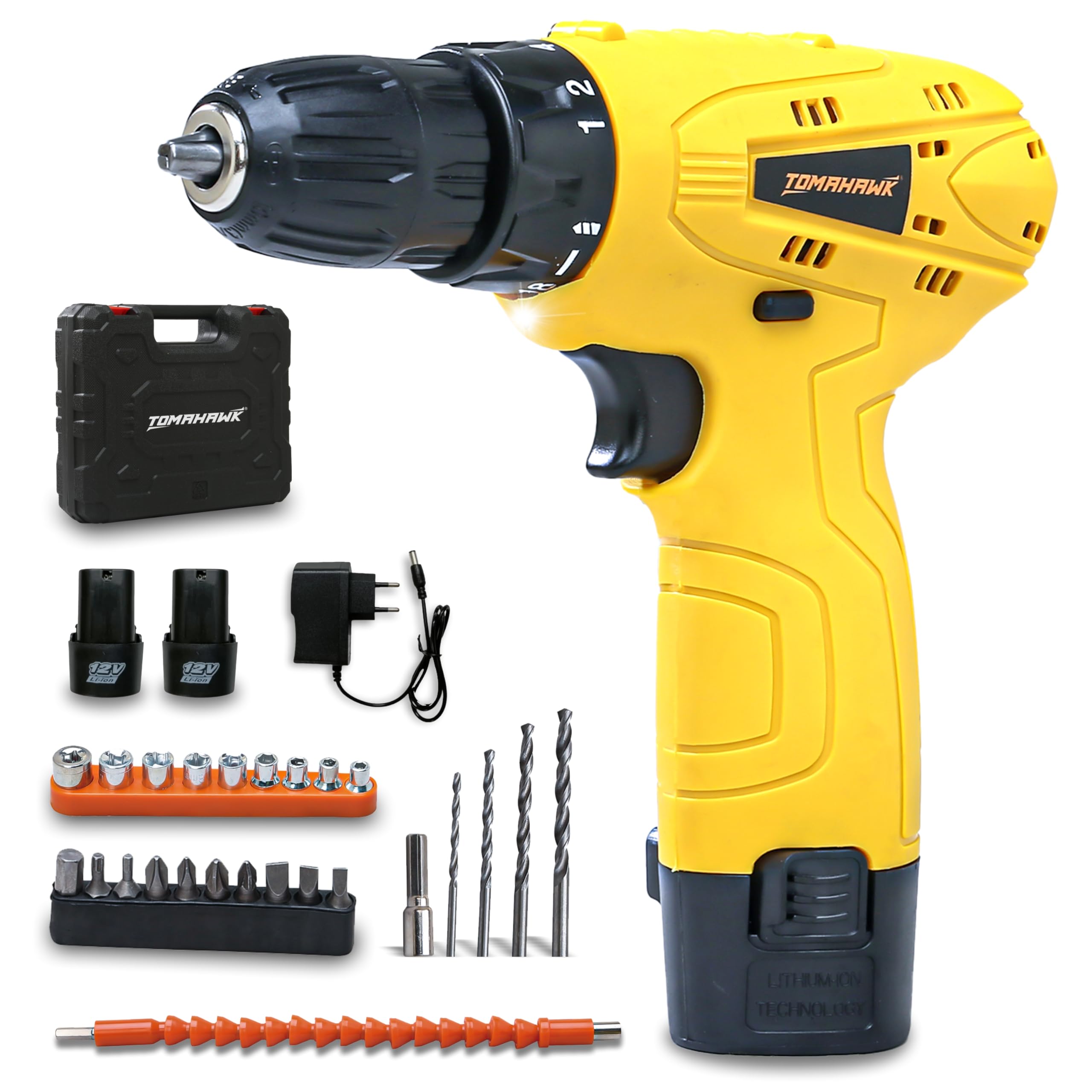 TOMAHAWK® T 7550-S Cordless Screwdriver & Drill Set, 25pcs - Compact and Powerful, 1350 RPM - Reversible switch, Adjustable Torque, 10mm Chuck, 2x1.5Ah Battery(12V) for Drilling Wood, Metal (B0DB88NYCD) Amazon Price History, Amazon Price Tracker
