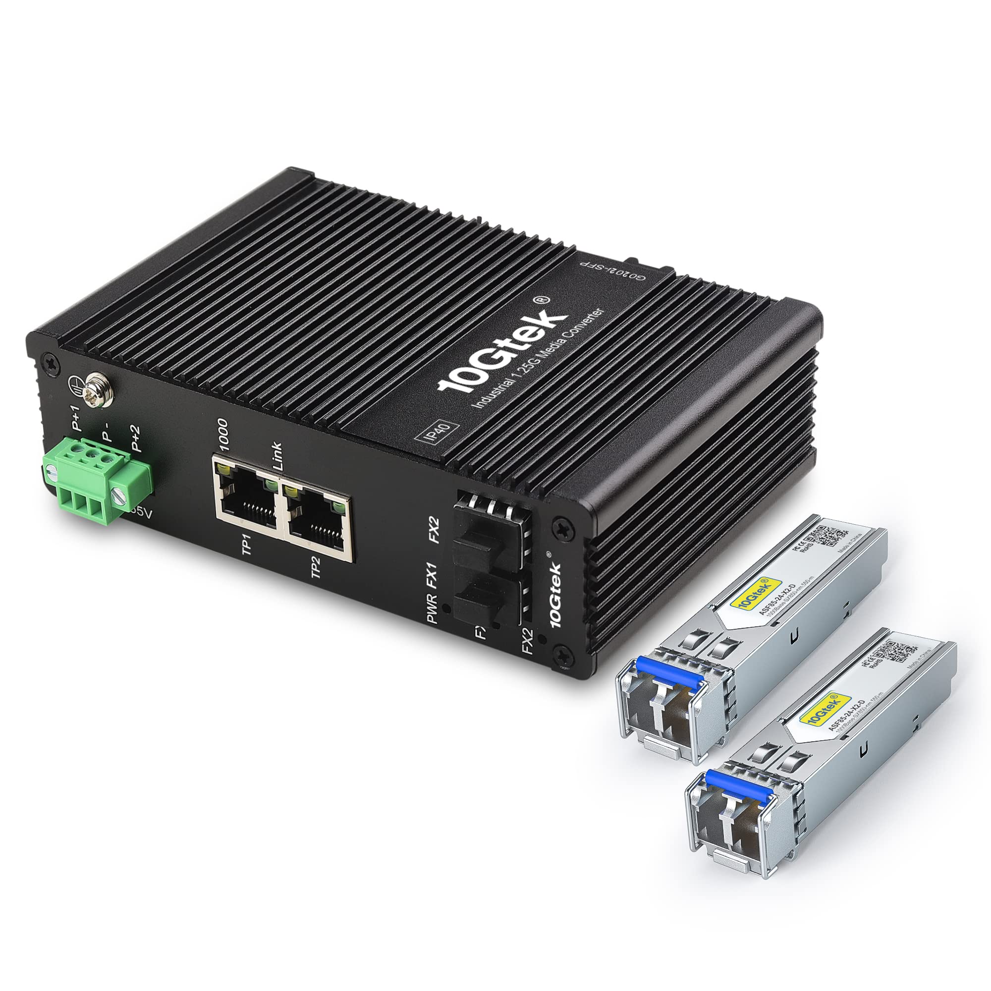10Gtek 4-Port Industrial DIN-Rail Ethernet Switch Hutschiene, IP40, 2X Gigabit SFP Slot mit 20-km SFP Transceiver, G0202i, DIN-Rail Mount（Power Supply is Not Included）