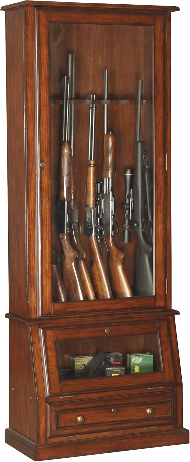 American Furniture Classics 12-Gun Cabinet with Slanted Display Base, Brown Cherry