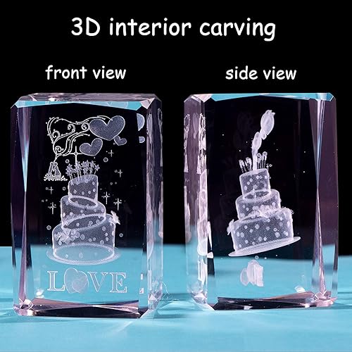Miniatura 4 de Movdyka Pastel de cristal 3D, regalos de cumpleaños para mujeres, esposa, ideas de regalo de cumpleaños, pastel de cumpleaños grabado con láser con
