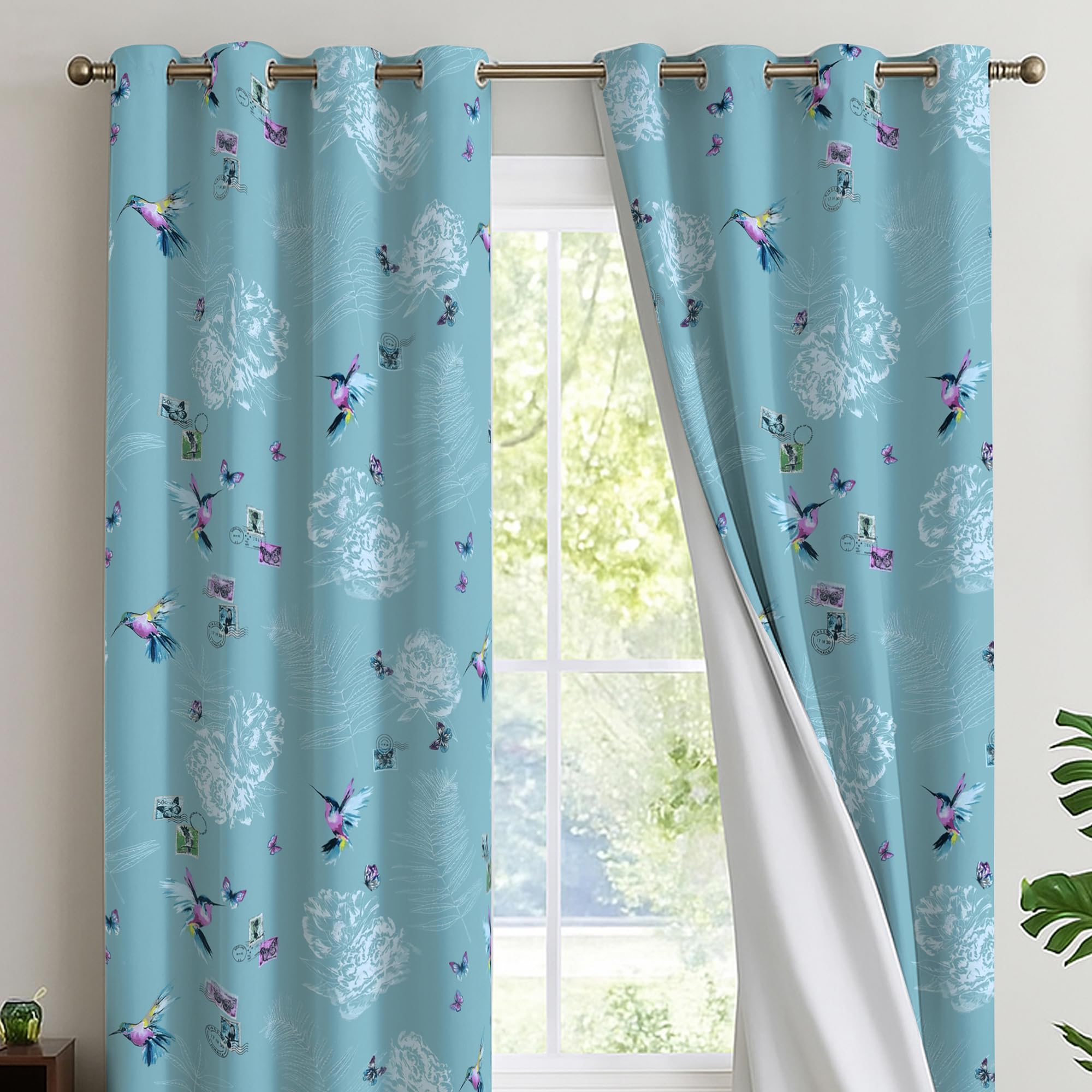 Reliancebedding 100% Blackout Curtains 54 Inch Drop – Elegant Printed Thermal Insulated Window Curtains for Bedroom & Living Room, W46 x L54 Inch, Country Bird, 2 Panels