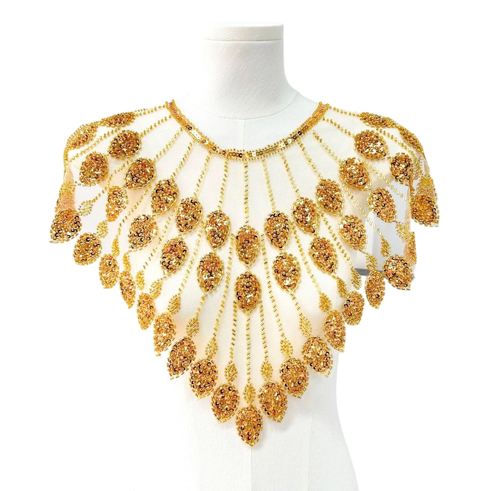 NVOQILIN Dress Applique Embroidery Sequins Beads Sew on Collar Patches Applique for Evening Gown Bridal Dress Polyester Shaped