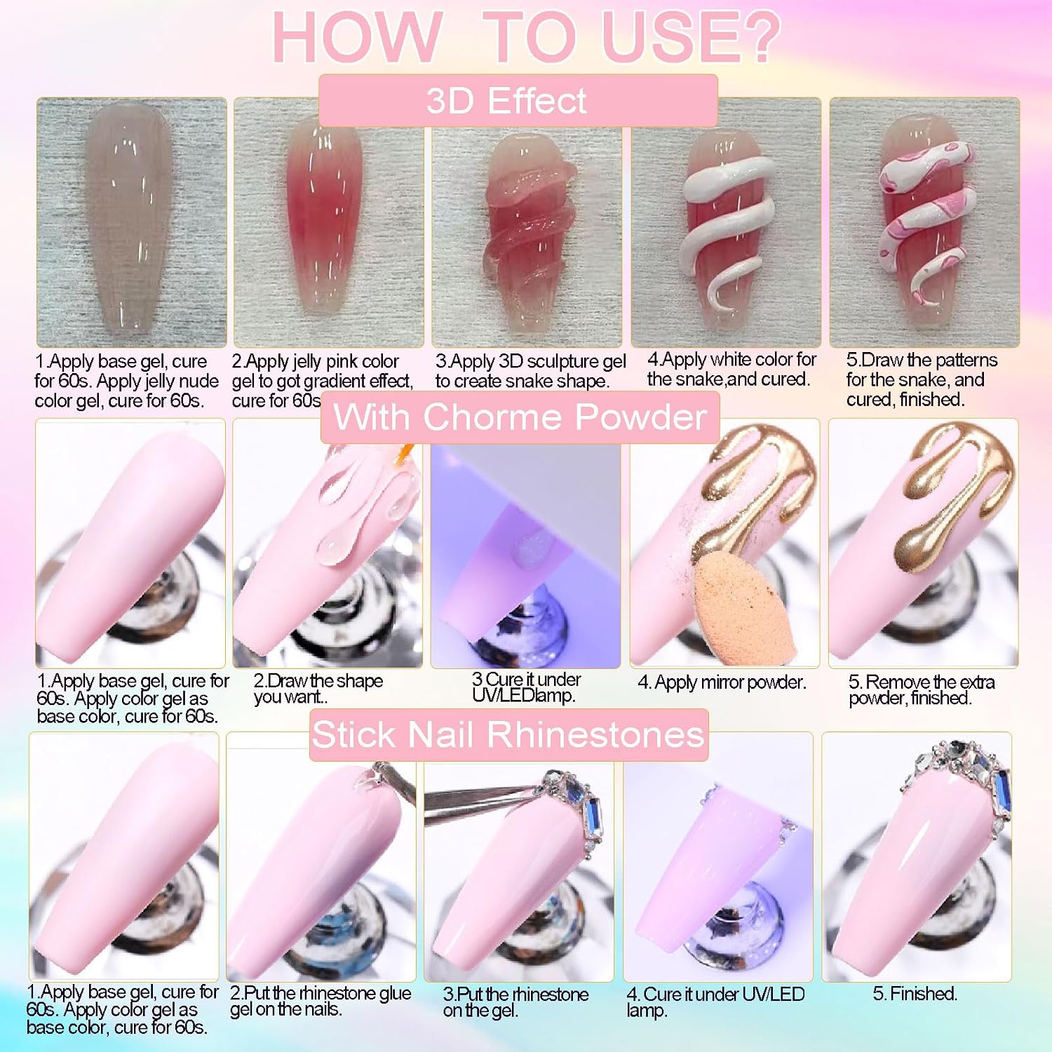 3D Sculpting Gel for Nail Art Design Nail Rhinestone Glue No Wipe Clear Molding Gel with 3D Silicone Mold for Carving, Drawing, Sculpture and Decoration Manicure
