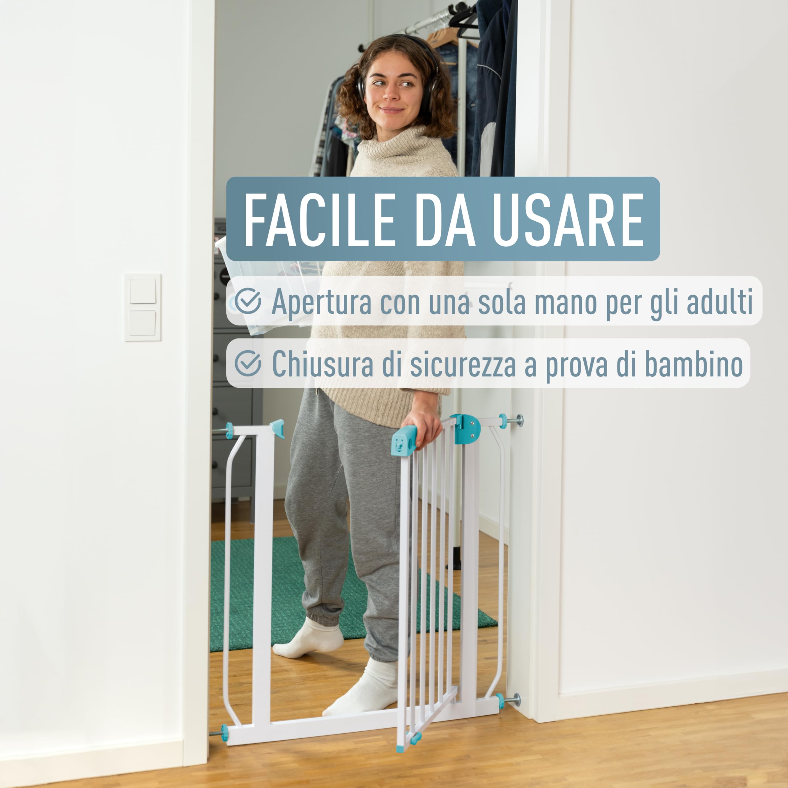 Berrin Cancelletto di Sicurezza per Porte 105-115 cm Metallo Bianco Turchese