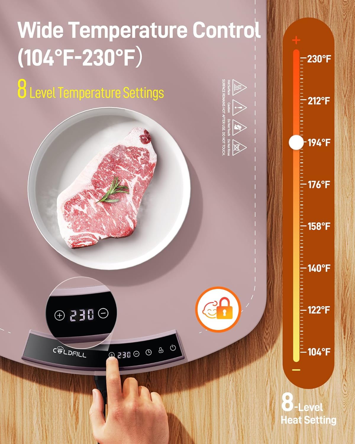 Food Warming Mat, Large Electric Warming Mat for Food & Buffet Party, 8 Temp Levels & 4H Timer, 5s Full-Surface Heating, Waterproof Silicone, Roll-Up Design, Easy to Clean