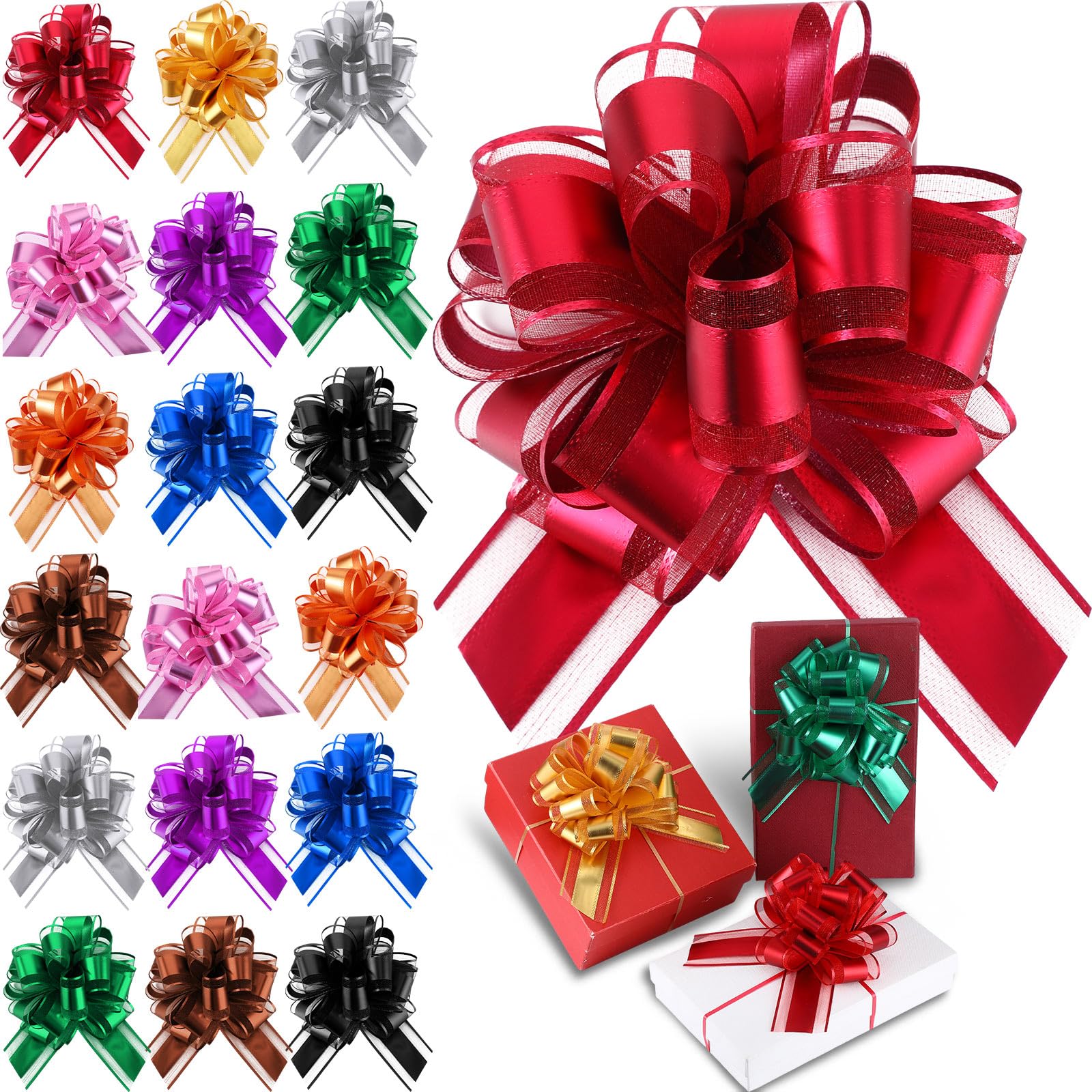 WILLBOND 20 Pieces 6 Inch Pull Bows Gift Wrapping Ribbon Pull Bows for Valentine Wedding Baskets Christmas Multicolor Wrap Accessory for Gift Present