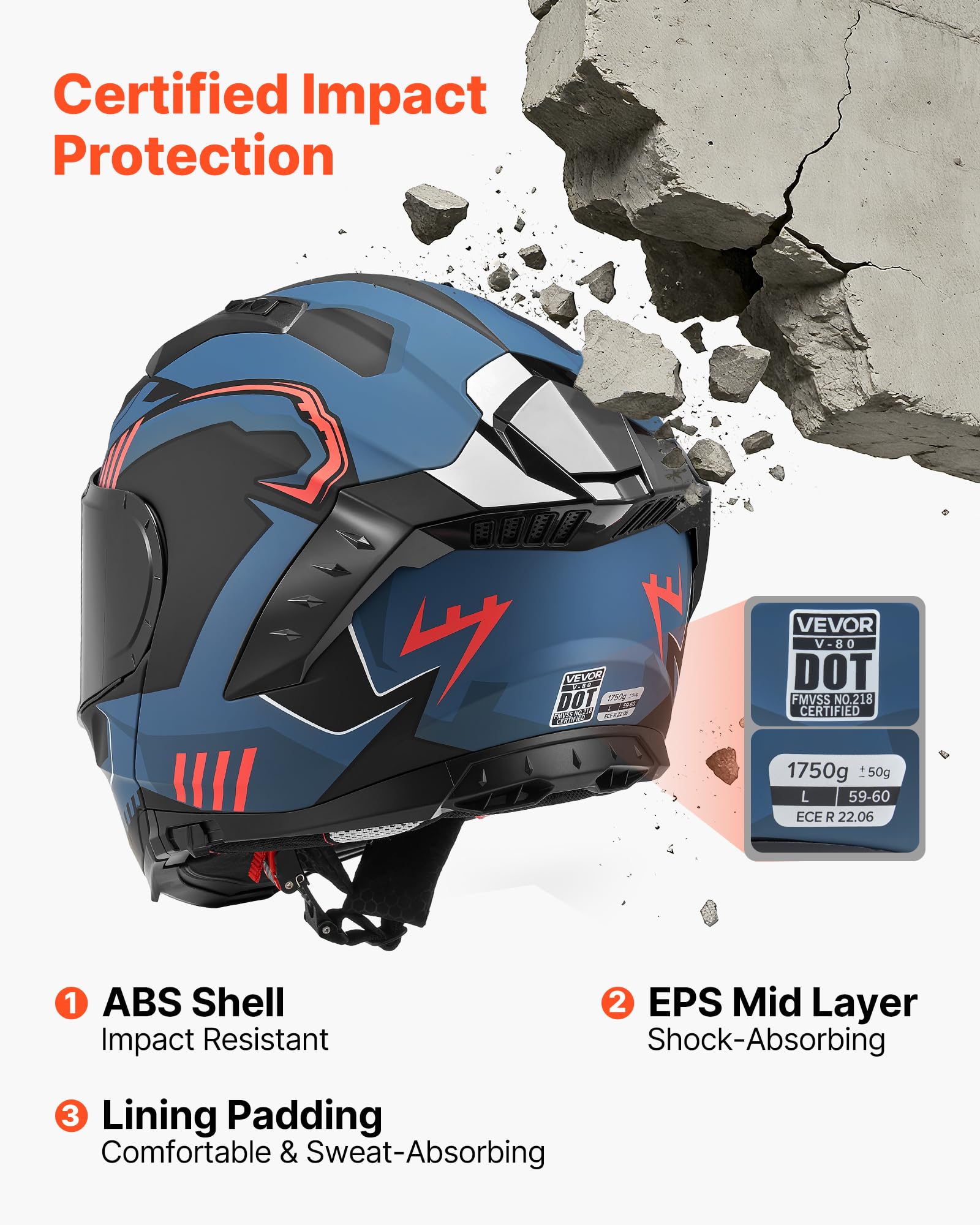 VEVOR Casque Modulable L, Casque de Moto Intégral ou Ouvert 3/4 à Mentonnière Relevable, pour Moto Routière Trajets Quotidiens Voyage, Double Visière, Léger et Confortable, Homologué Dot et ECE