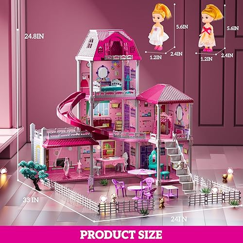 Miniatura 22 de Villa - Juguetes para niñas de 2, 3, 4, 5, 6, 7, juguetes para interiores y exteriores para edades de 3 a 8 años con 2 muñecas, juego de simulación