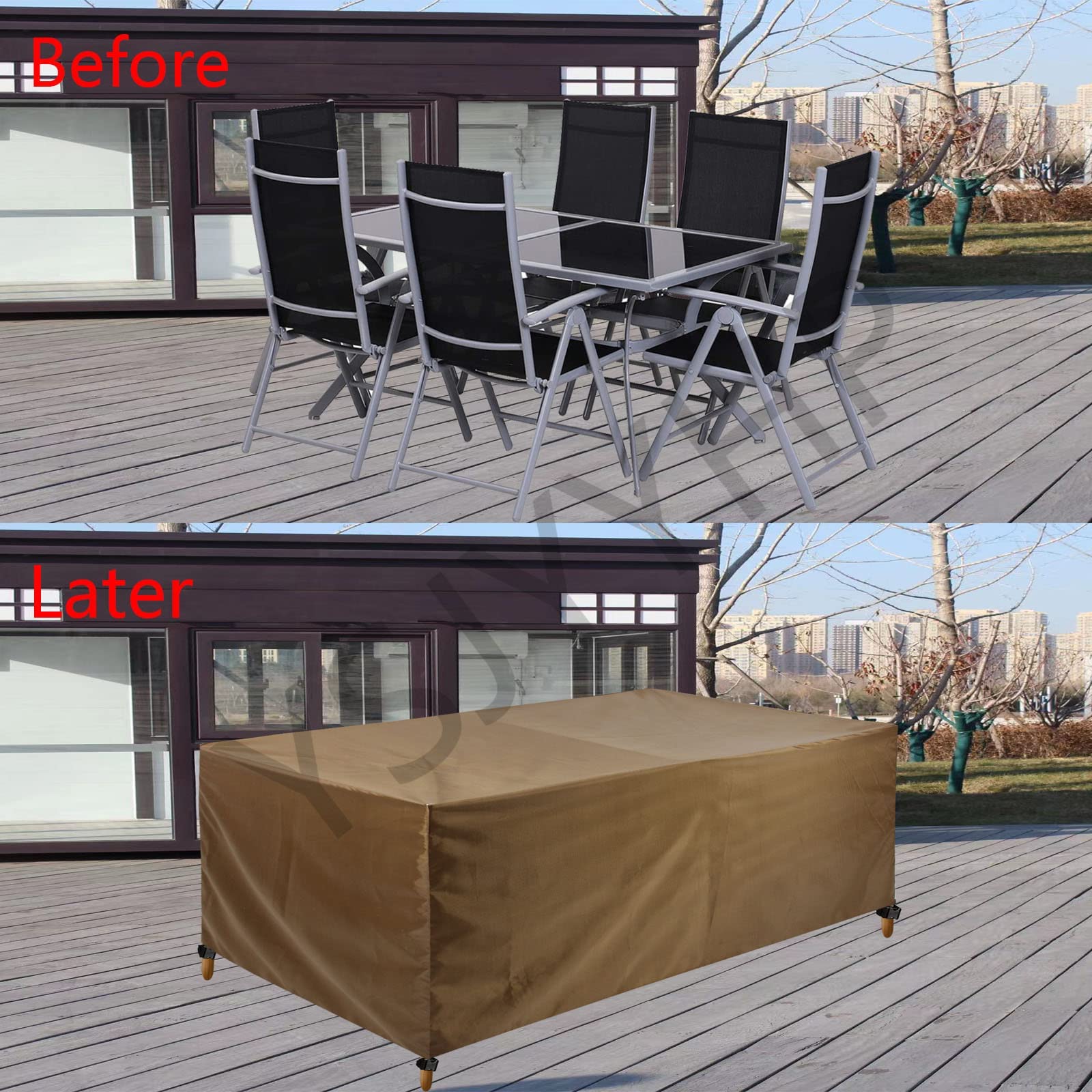 Copertura impermeabile per mobili da giardino, 200 x 160 x 75 cm, anti UV, per sedie rettangolari da esterno, marrone