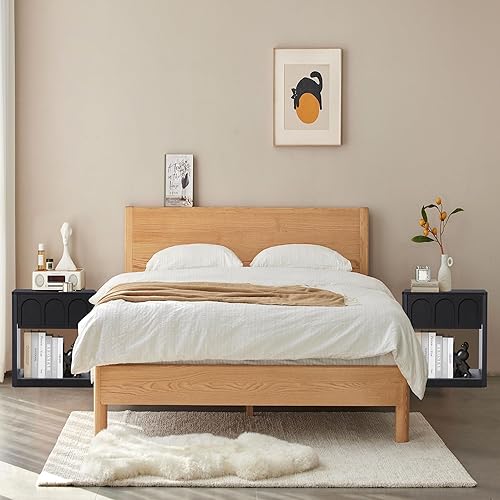 Miniatura 8 de Mesita de noche de madera, mesita de noche de 19.69 pulgadas de ancho con acabado arqueado, modernas mesitas de noche con perfil curvo, mesa